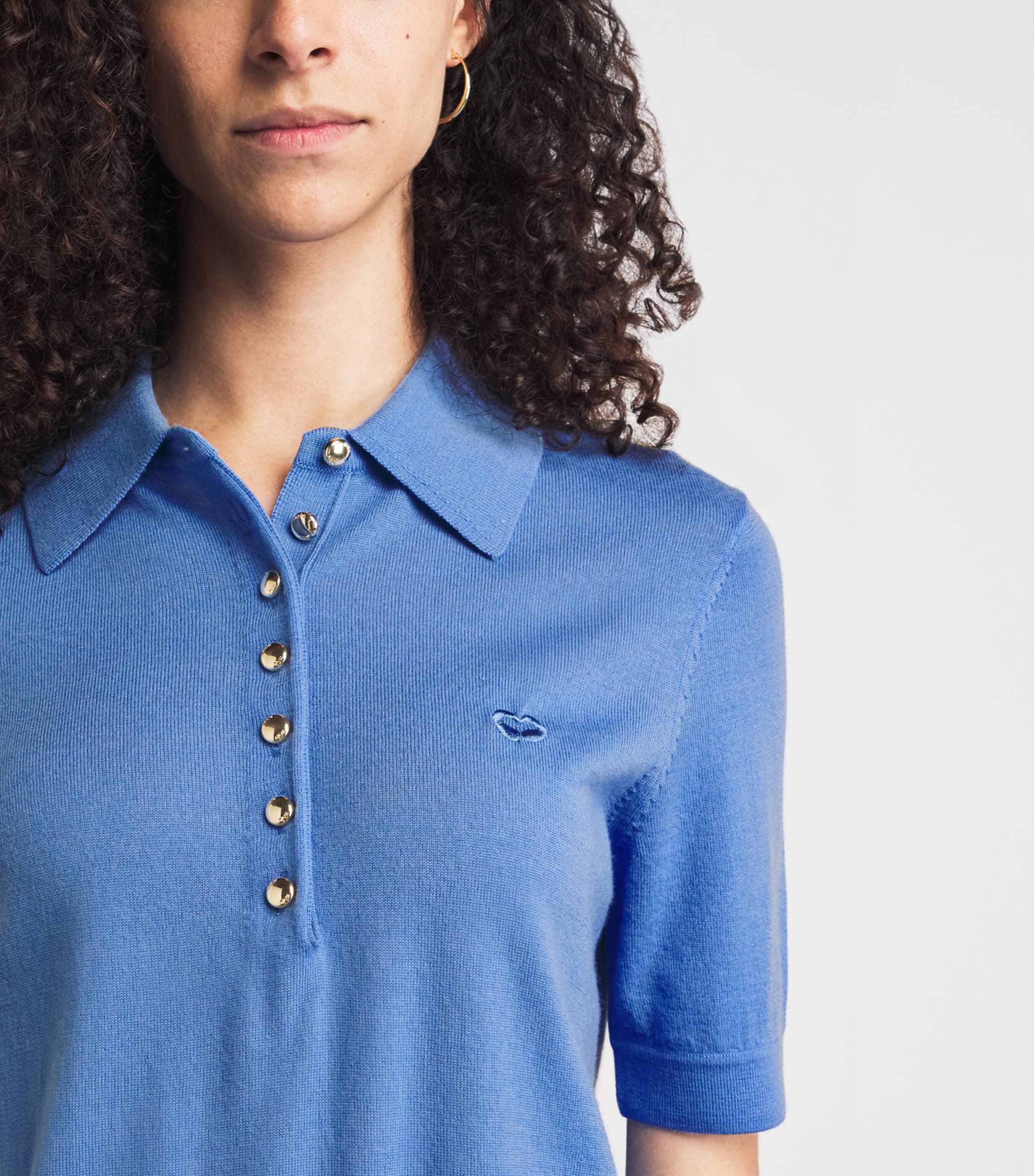 Maje Womens Wool Polo Sweater Blue Image 3