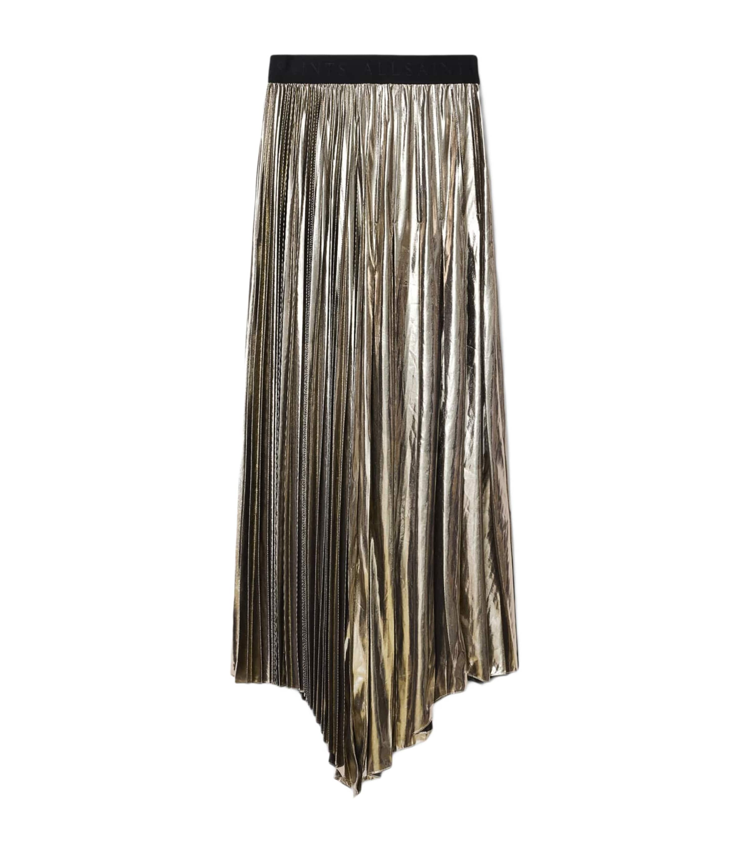 Allsaints Womens Bronze Gold Jax Metallic Woven Maxi Skirt In Brown