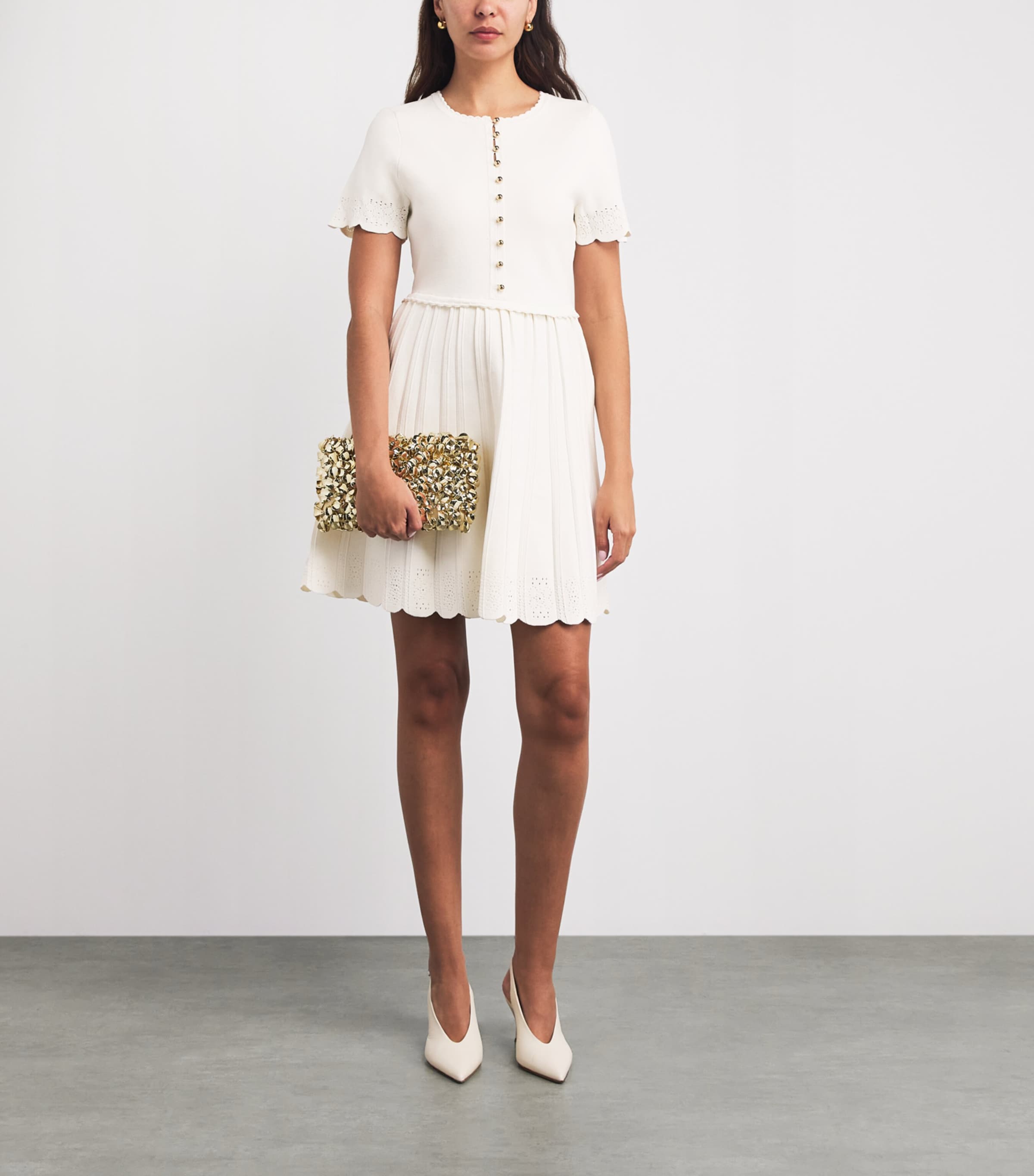 Sandro Paris Womens Knitted Pointelle Mini Dress Ecru Image 2