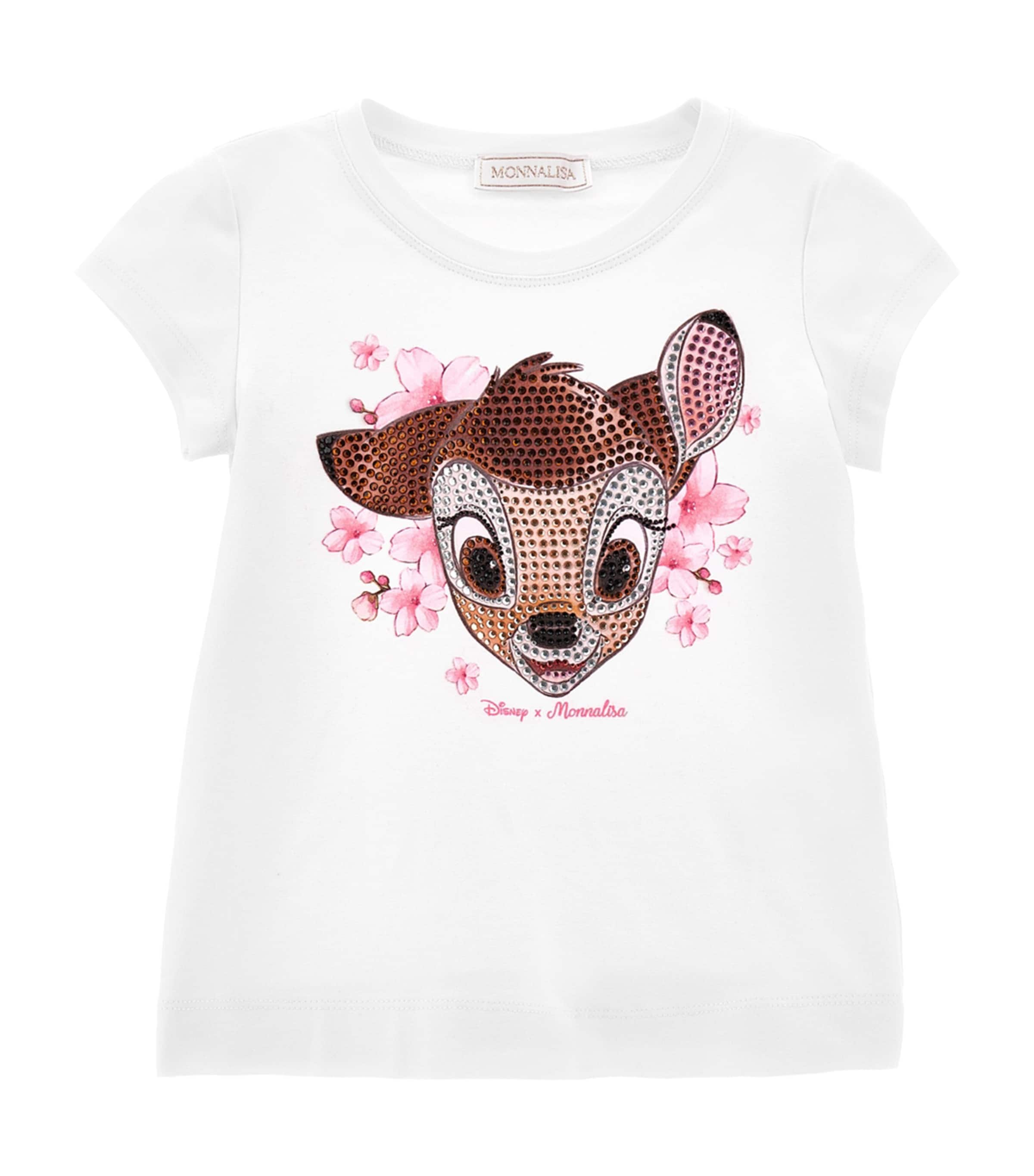 Monnalisa Bambi-t-shirt Mit Strasssteinen In White