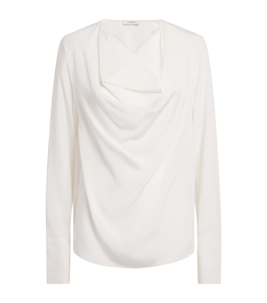 Lafayette 148 Womens Crepe Cowl-Neck Blouse Cloud Image 1