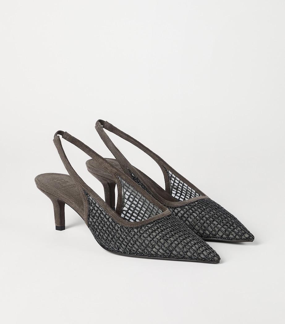 Brunello Cucinelli Suede Monili-Embroidered Slingback Pumps 55 Image 4