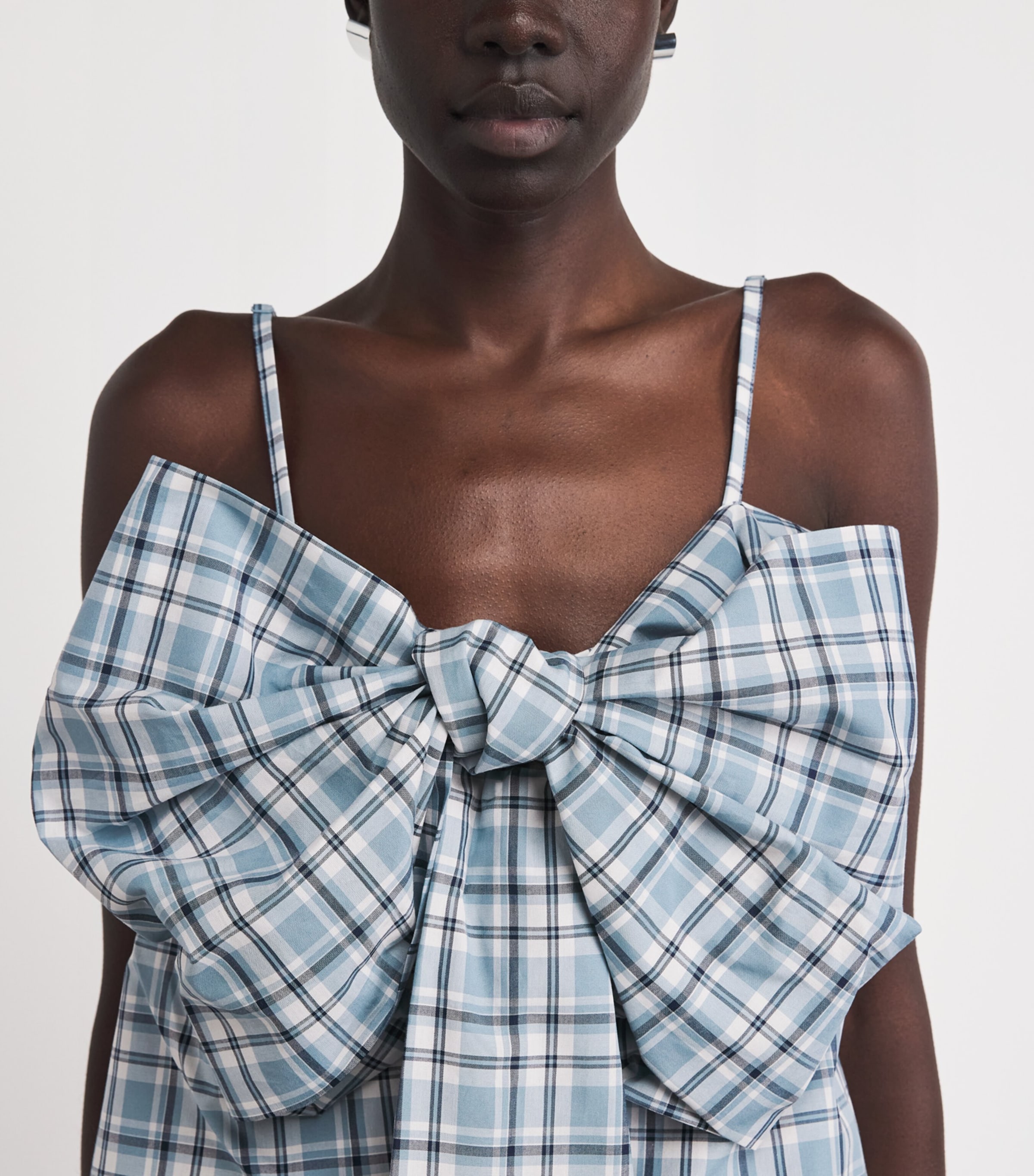 Acne Studios Womens Cotton Check Bow Blouse Blue/white Image 3