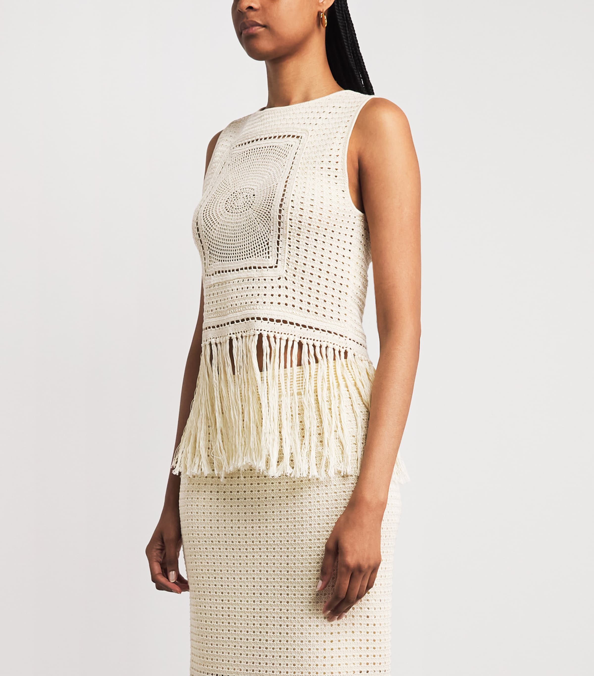 Zimmermann Womens Crochet Fringe Indra Tank Top Cream Image 4