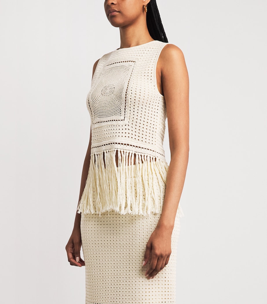 Zimmermann Womens Crochet Fringe Indra Tank Top Cream Image 4