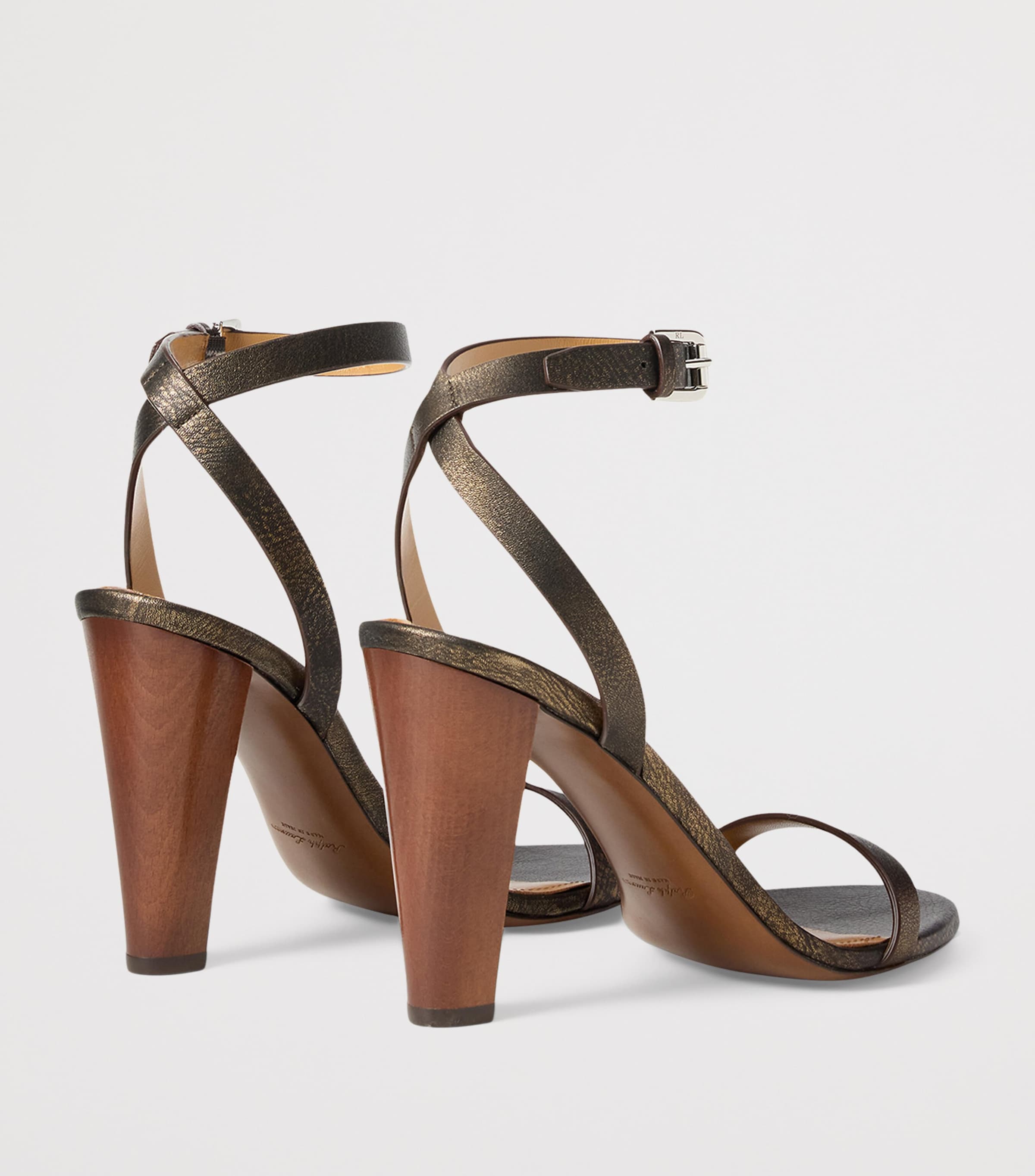 Ralph Lauren Collection Leather Graison Heeled Sandals 95 Bronze Image 3