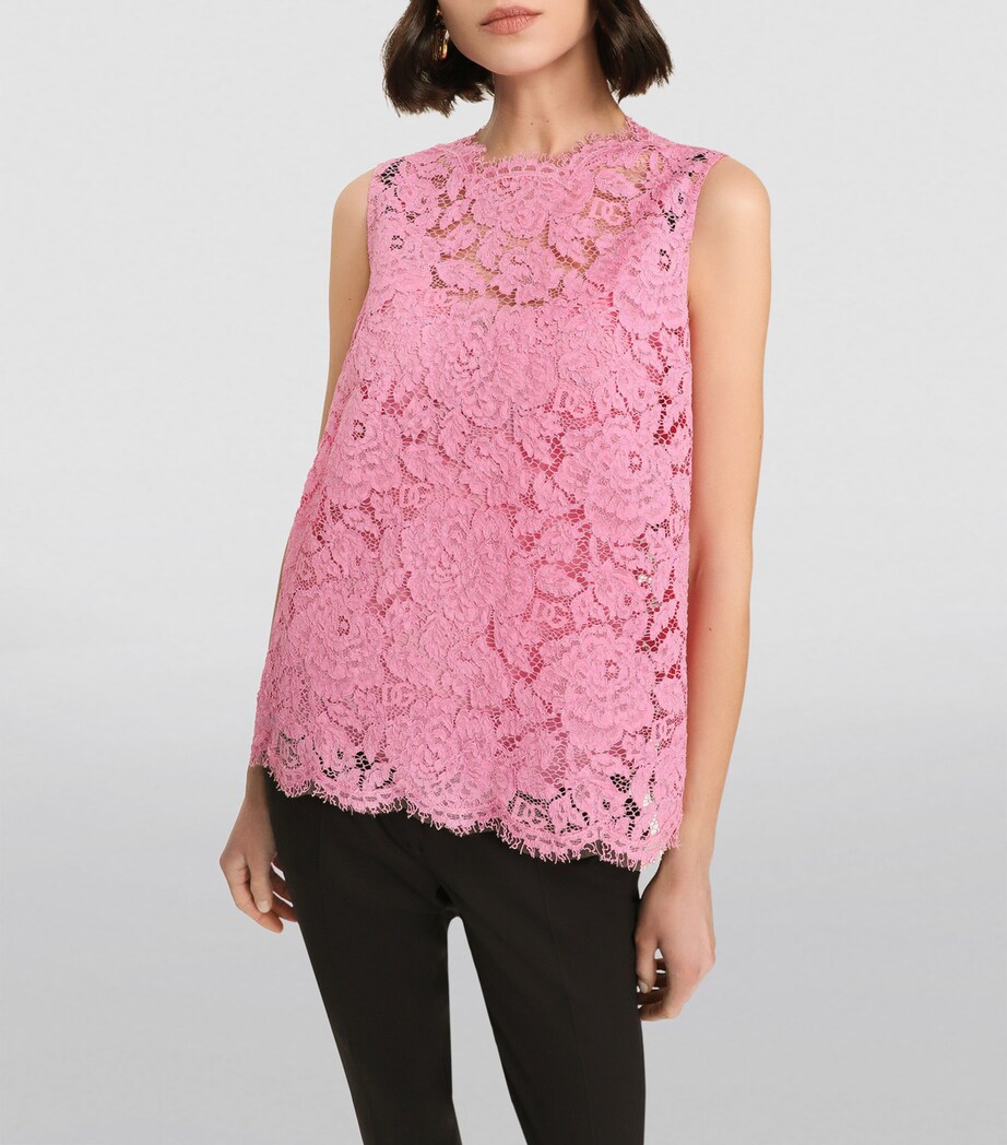 Dolce&Gabbana Womens Lace Floral Sleeveless Top Pink Image 5