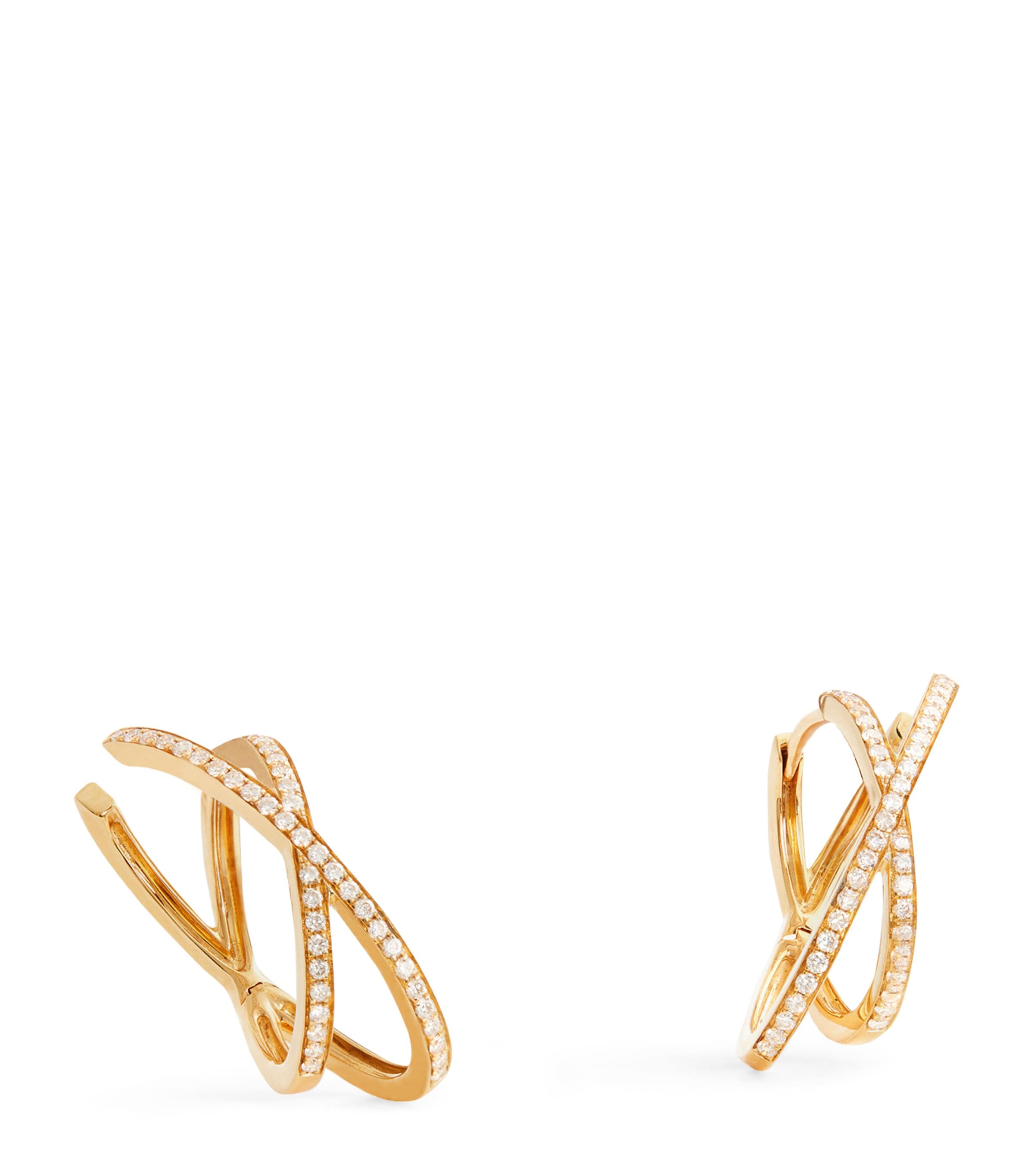 Eva Fehren Medium Yellow Gold And Diamond Orbit X Hoop Earrings