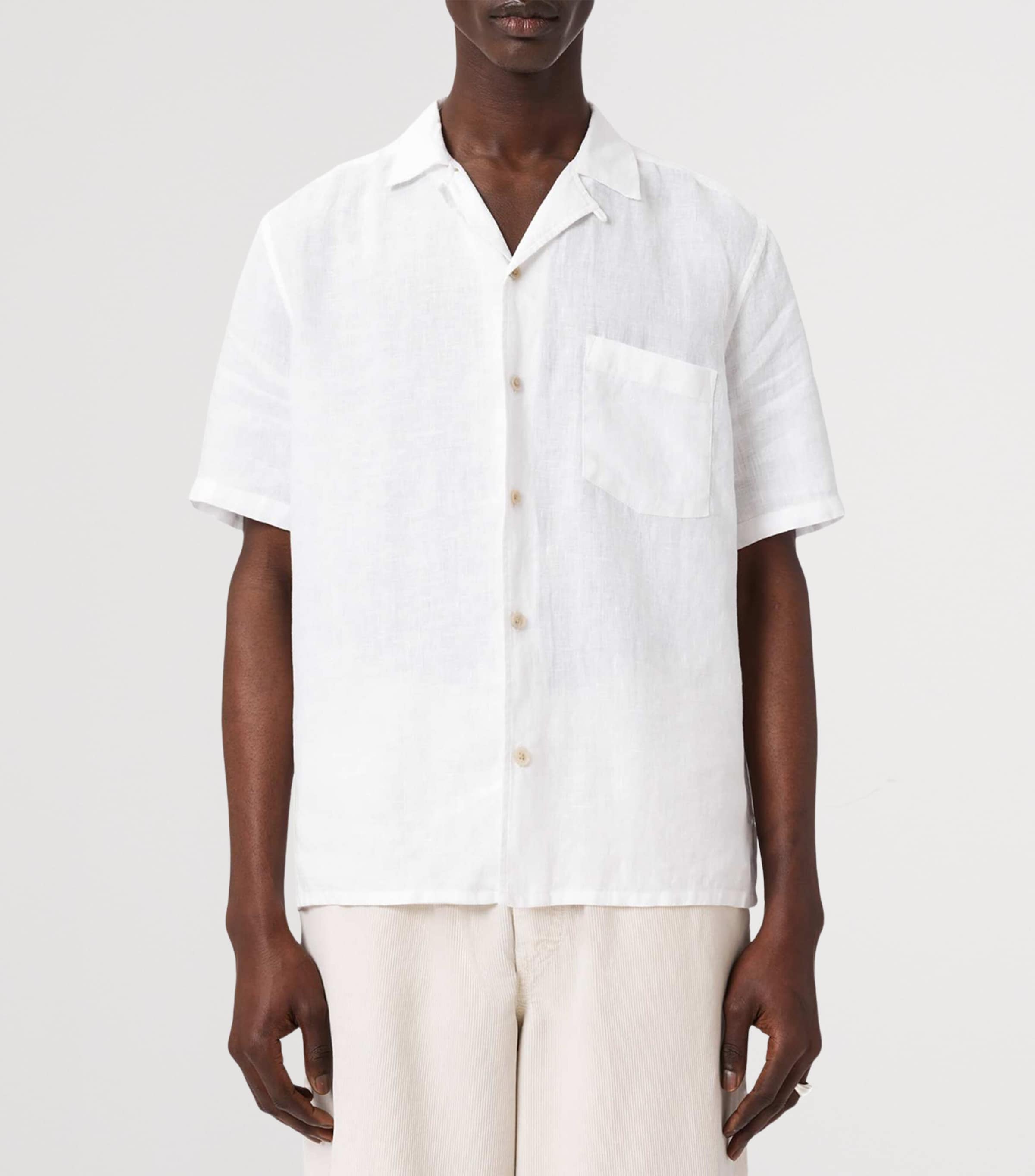 AllSaints Mens Linen Embroidered Tri Shirt Ecru Image 3