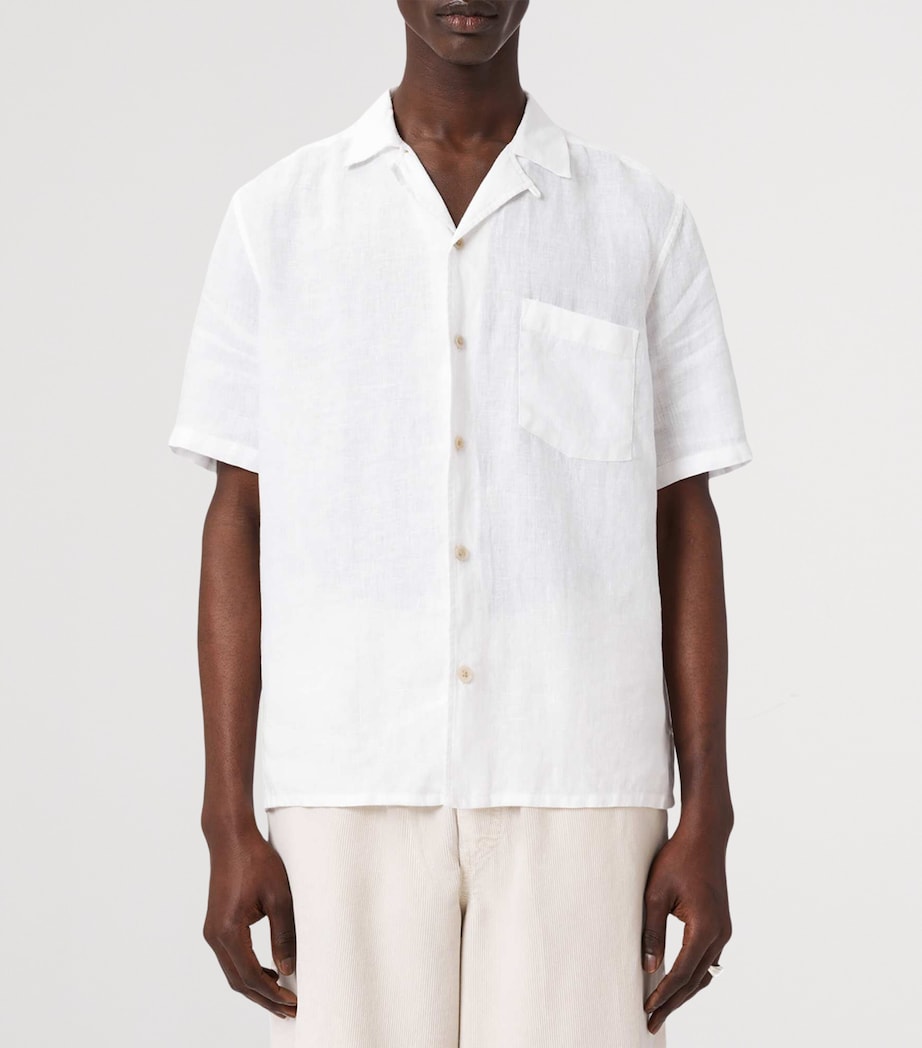 AllSaints Mens Linen Embroidered Tri Shirt Ecru Image 3