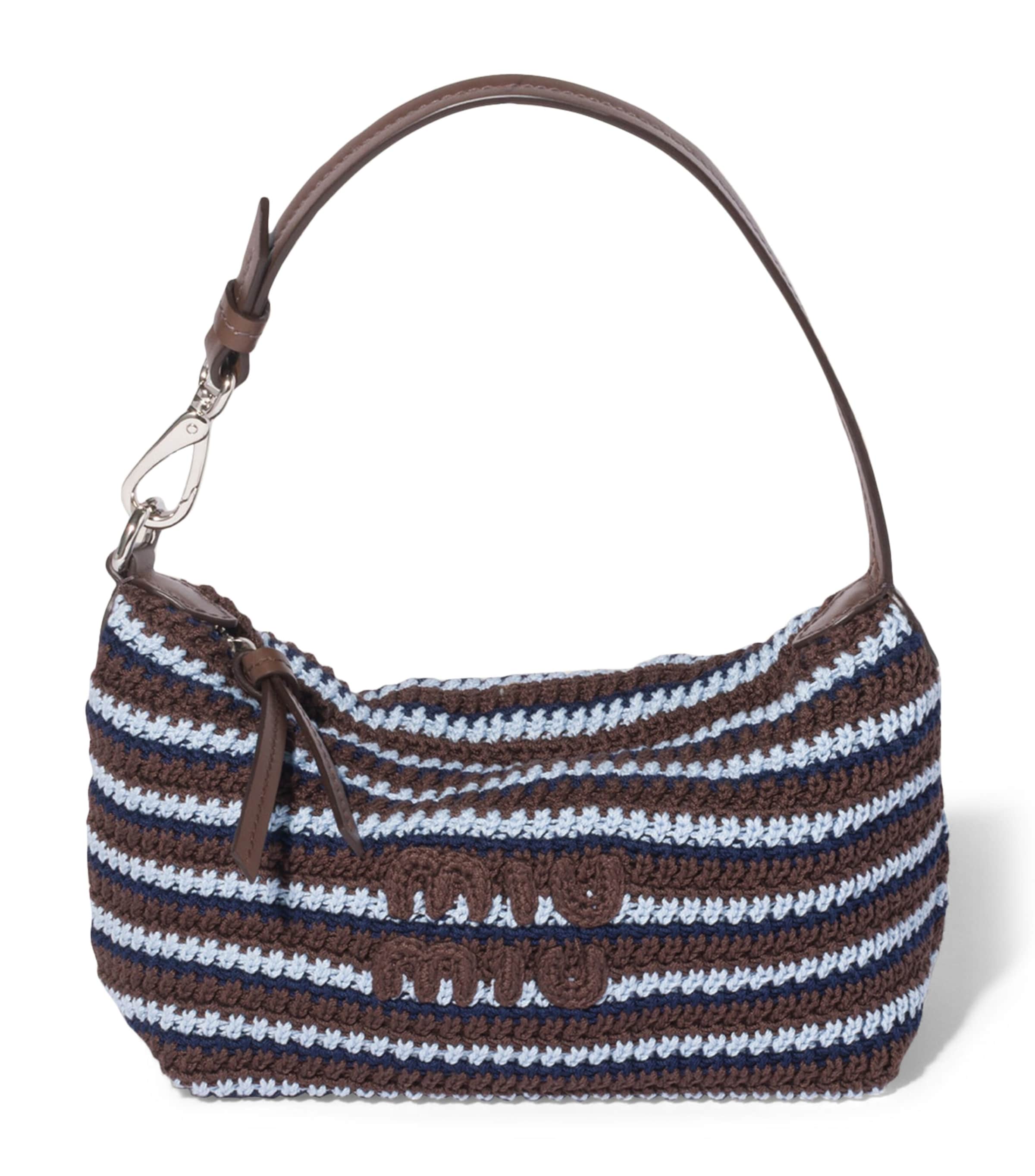 Miu Miu Crochet Stripe Shoulder Bag Brown Image 1