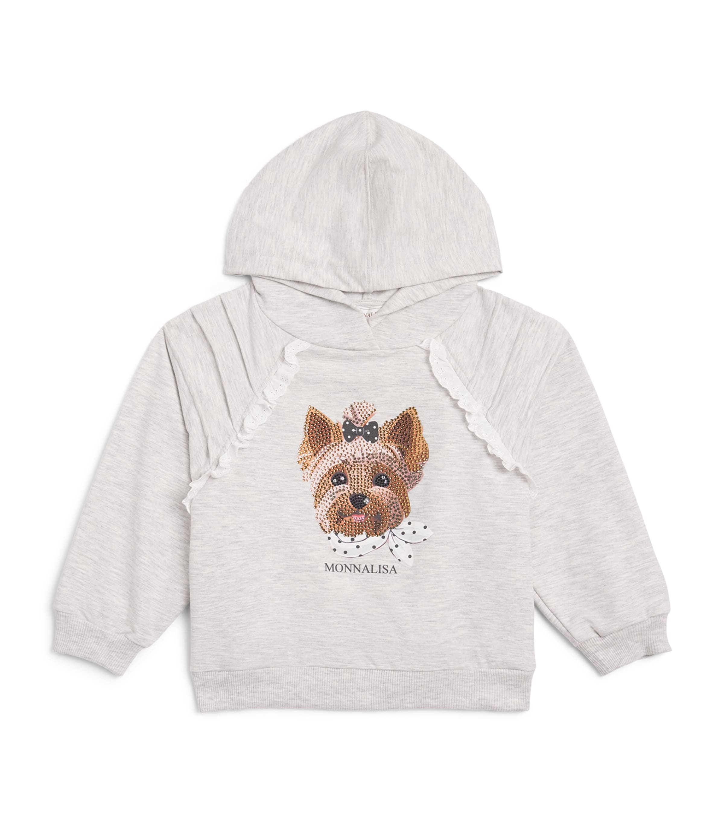 Monnalisa Stretch-Cotton Yorkshire Terrier Hoodie (2-12 Years) Grey Image 1