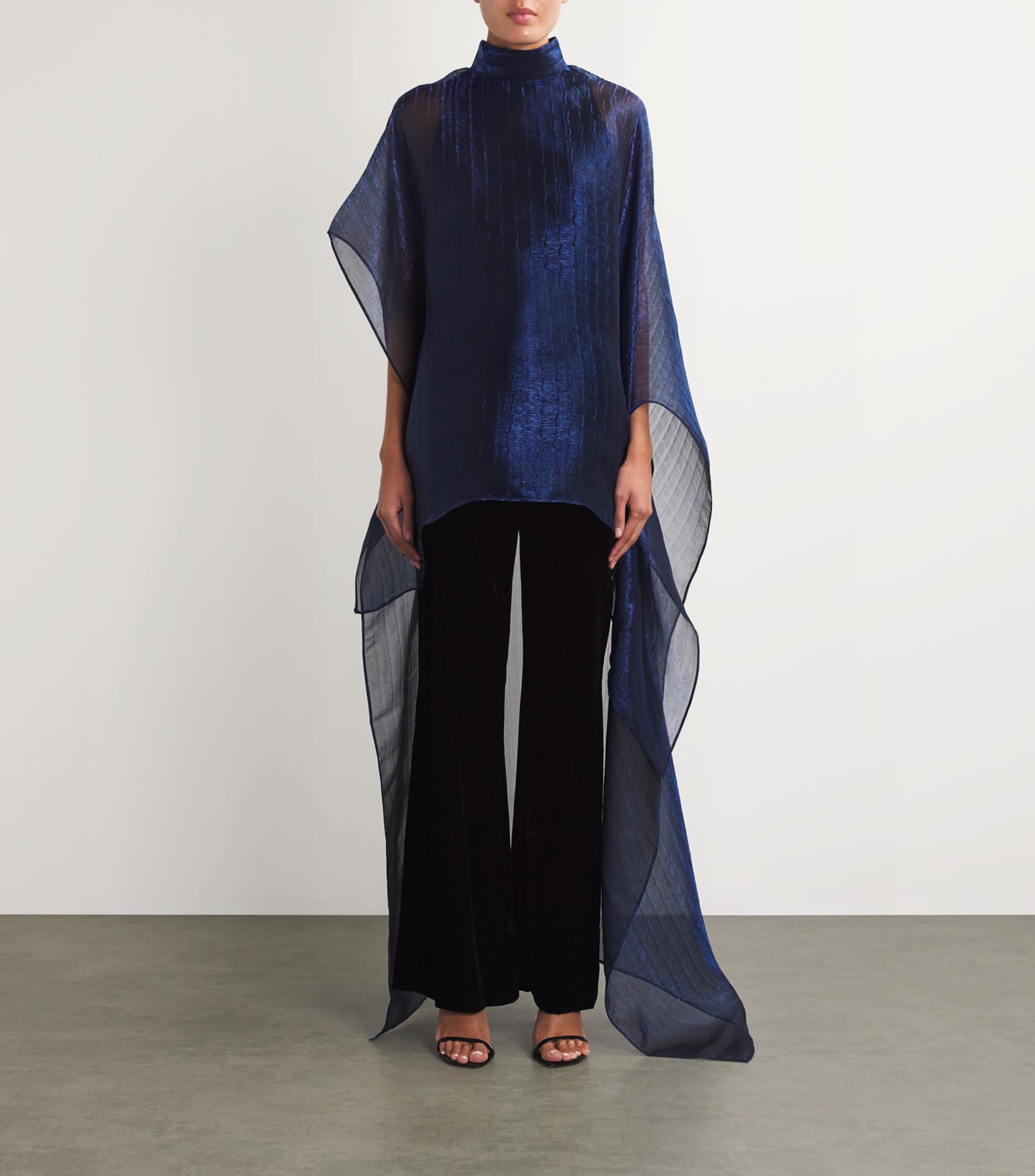 Taller Marmo Womens Organza Asymmetric Dallas Kaftan Mini Dress Blue Navy Image 3