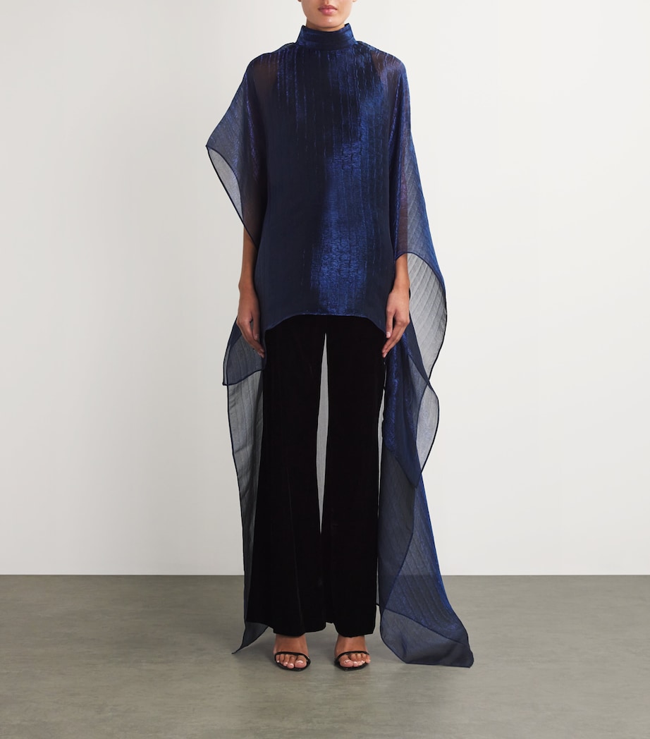 Taller Marmo Womens Organza Asymmetric Dallas Kaftan Mini Dress Blue Navy Image 3
