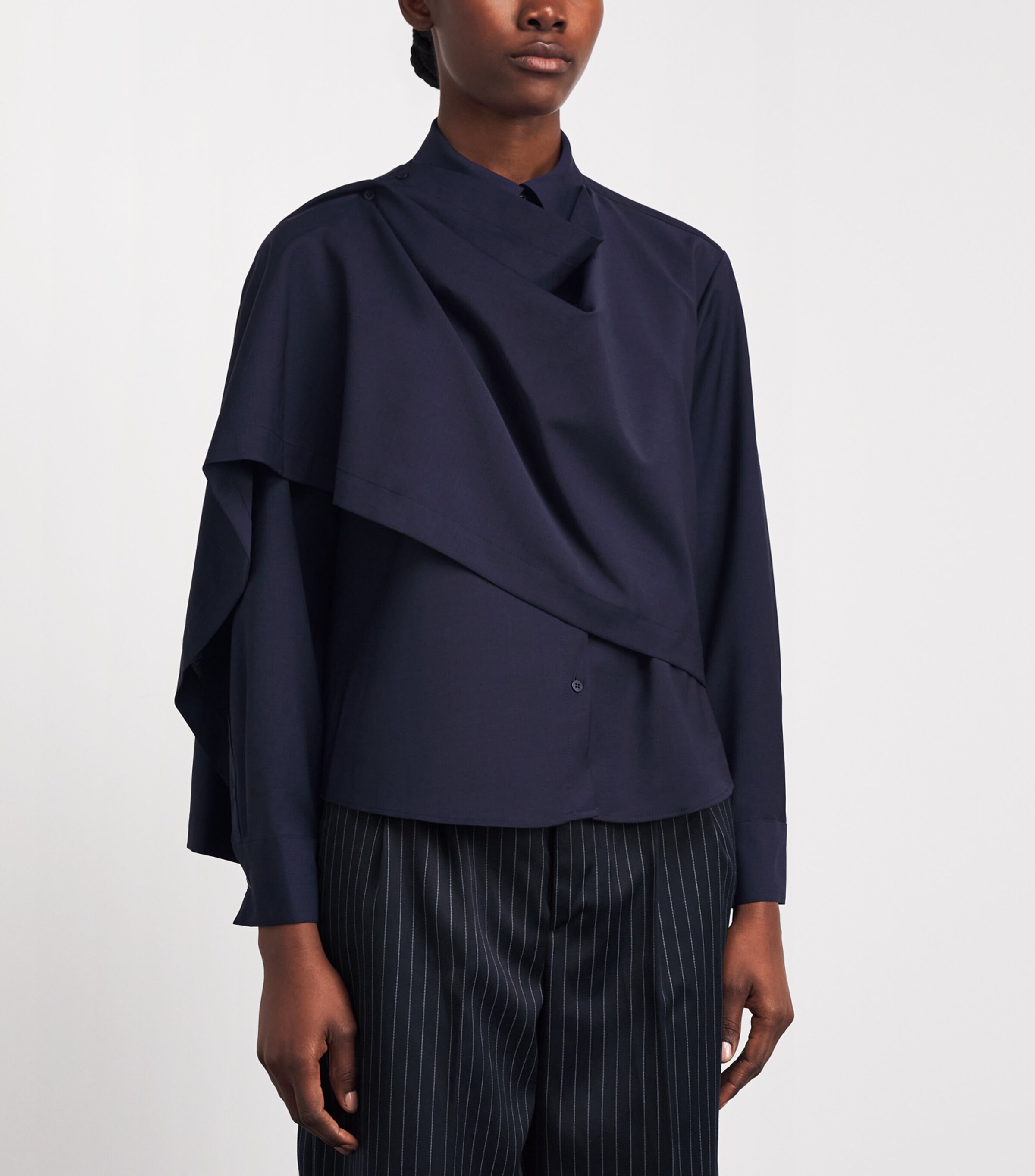 Claudie Pierlot Womens Wool-Blend Shawl Shirt Navy Image 4
