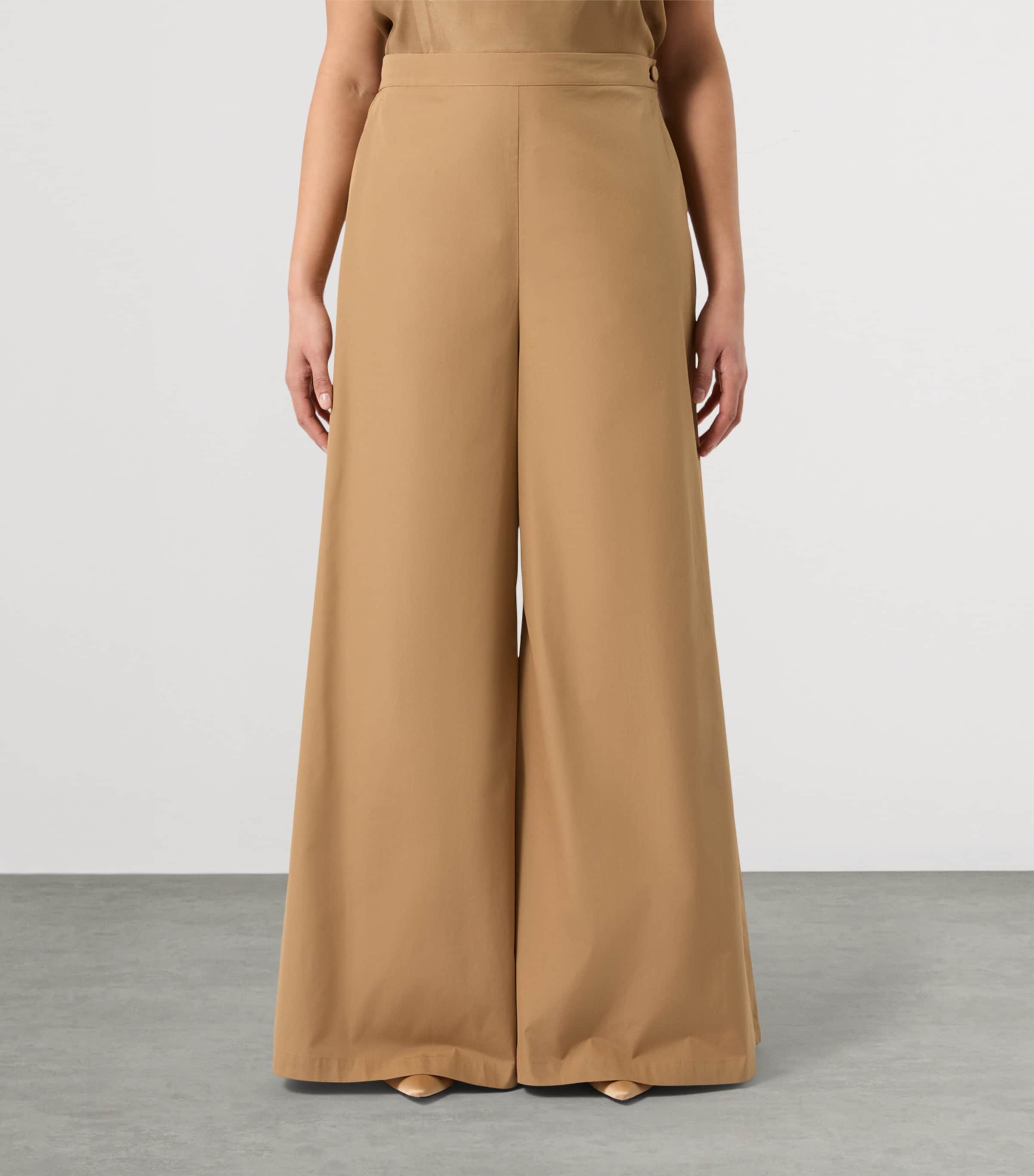 Marina Rinaldi Womens Cotton Poplin Wide-Leg Trousers Camel Image 3