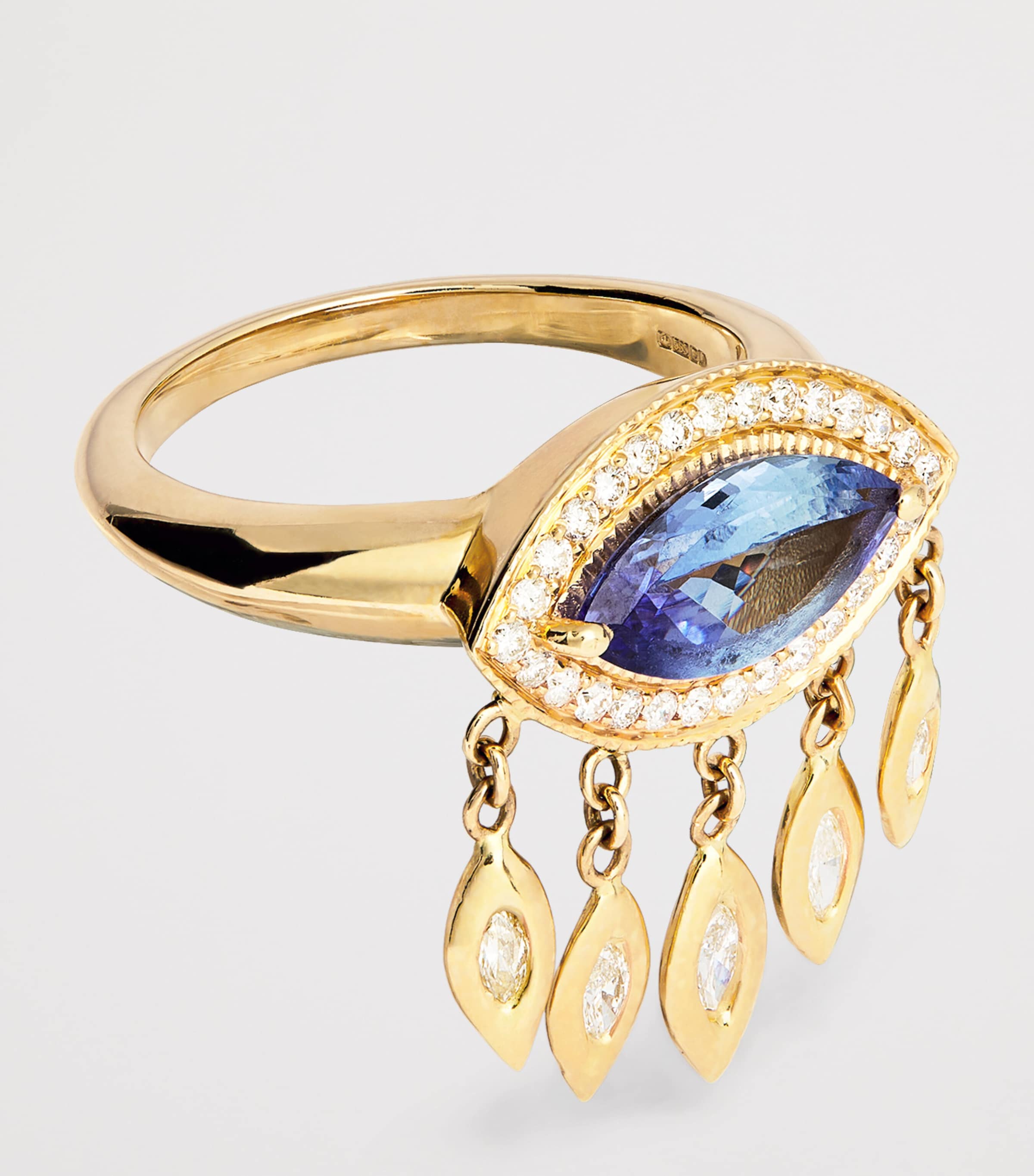 Yellow Gold, Diamond and Tanzanite Evil Eye Shaker Ring YELLOW GOLD Image 4