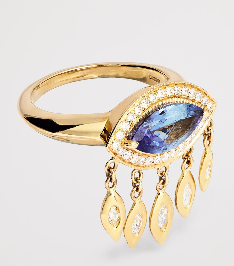 Yellow Gold, Diamond and Tanzanite Evil Eye Shaker Ring YELLOW GOLD Image 4