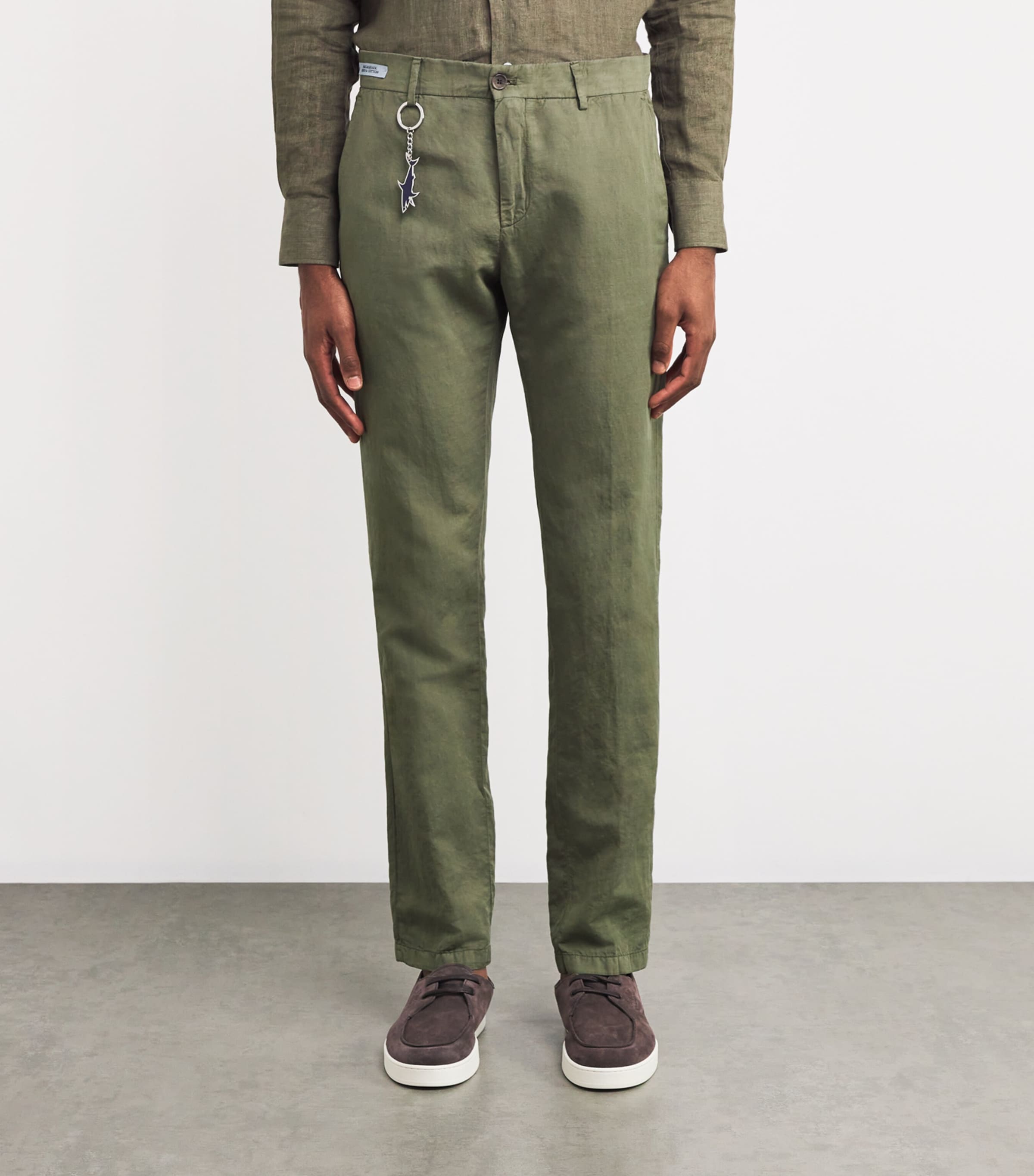 Cotton-Linen Chinos with Shark Charm 036GREEN Image 3