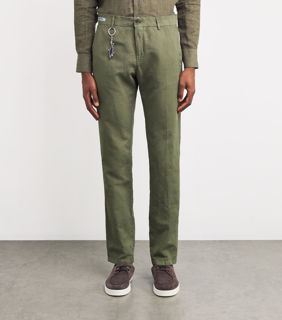 Cotton-Linen Chinos with Shark Charm 036GREEN Image 3