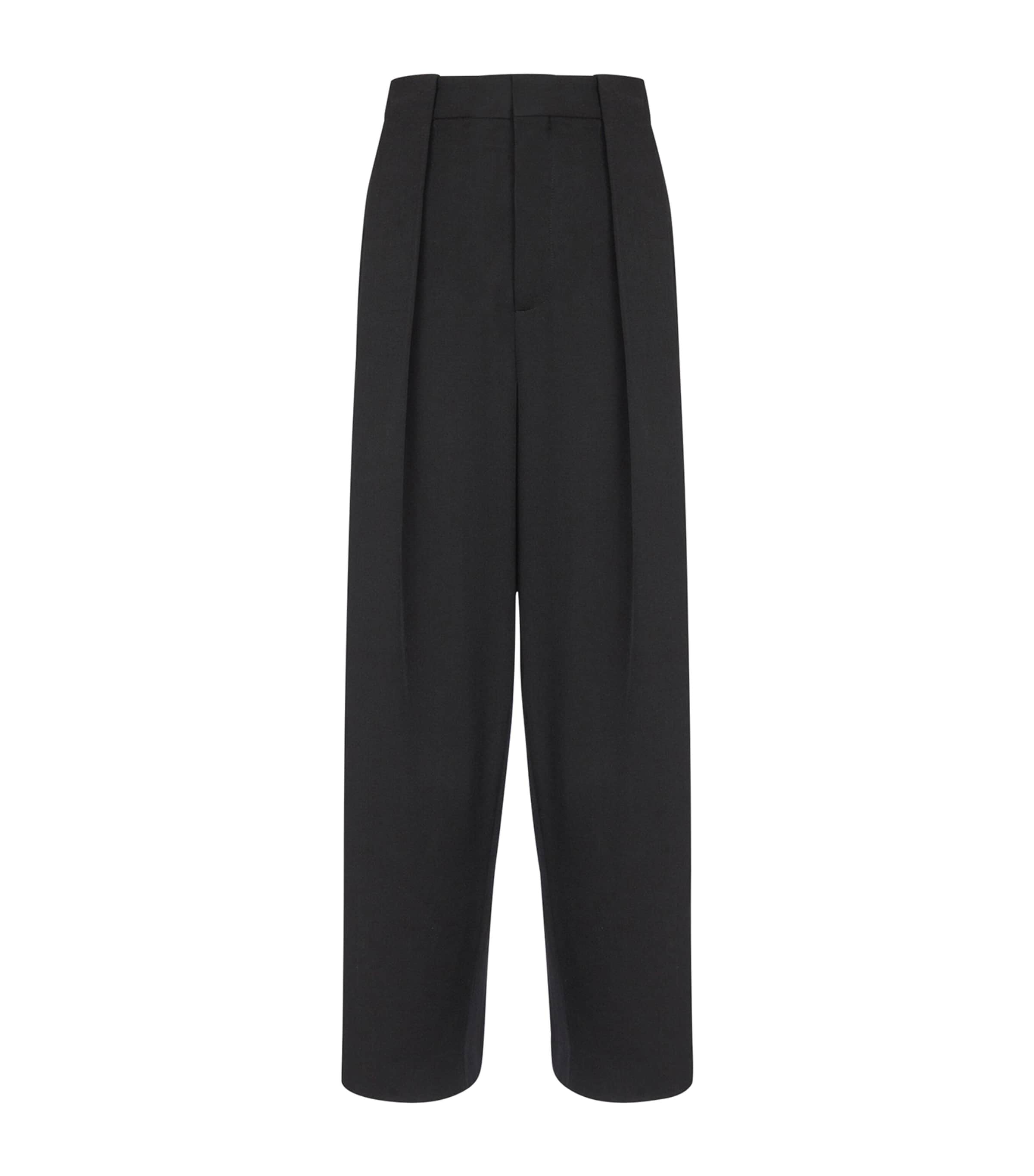 BALMAIN WOOL PLEATED WIDE-LEG TROUSERS