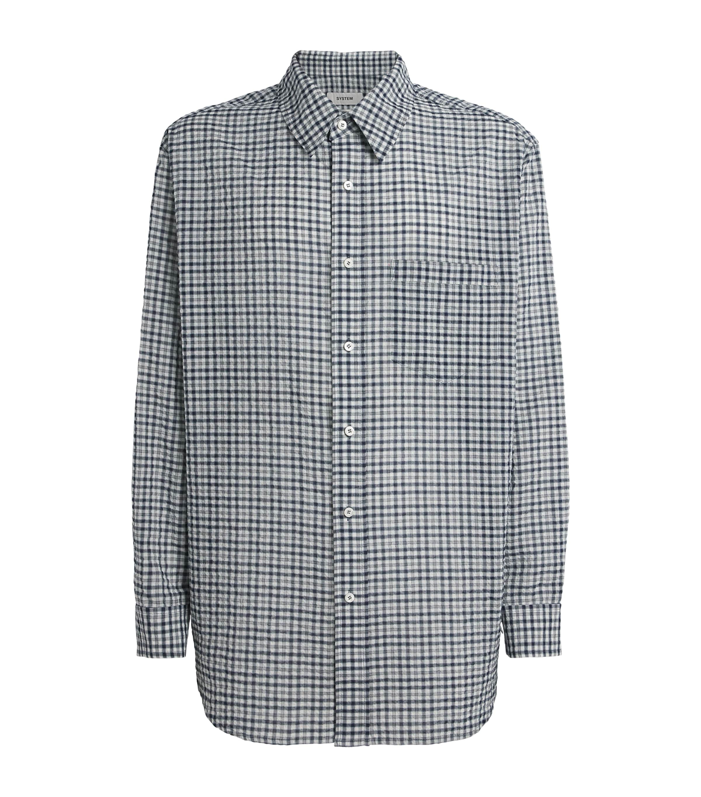 System Mens Cotton-Blend Relaxed Check Shirt Dark Navy Image 1