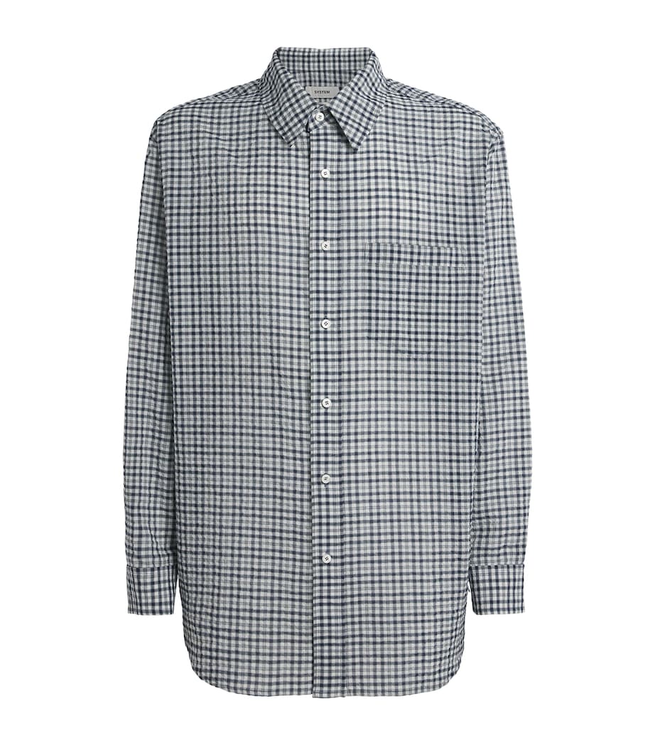 System Mens Cotton-Blend Relaxed Check Shirt Dark Navy Image 1