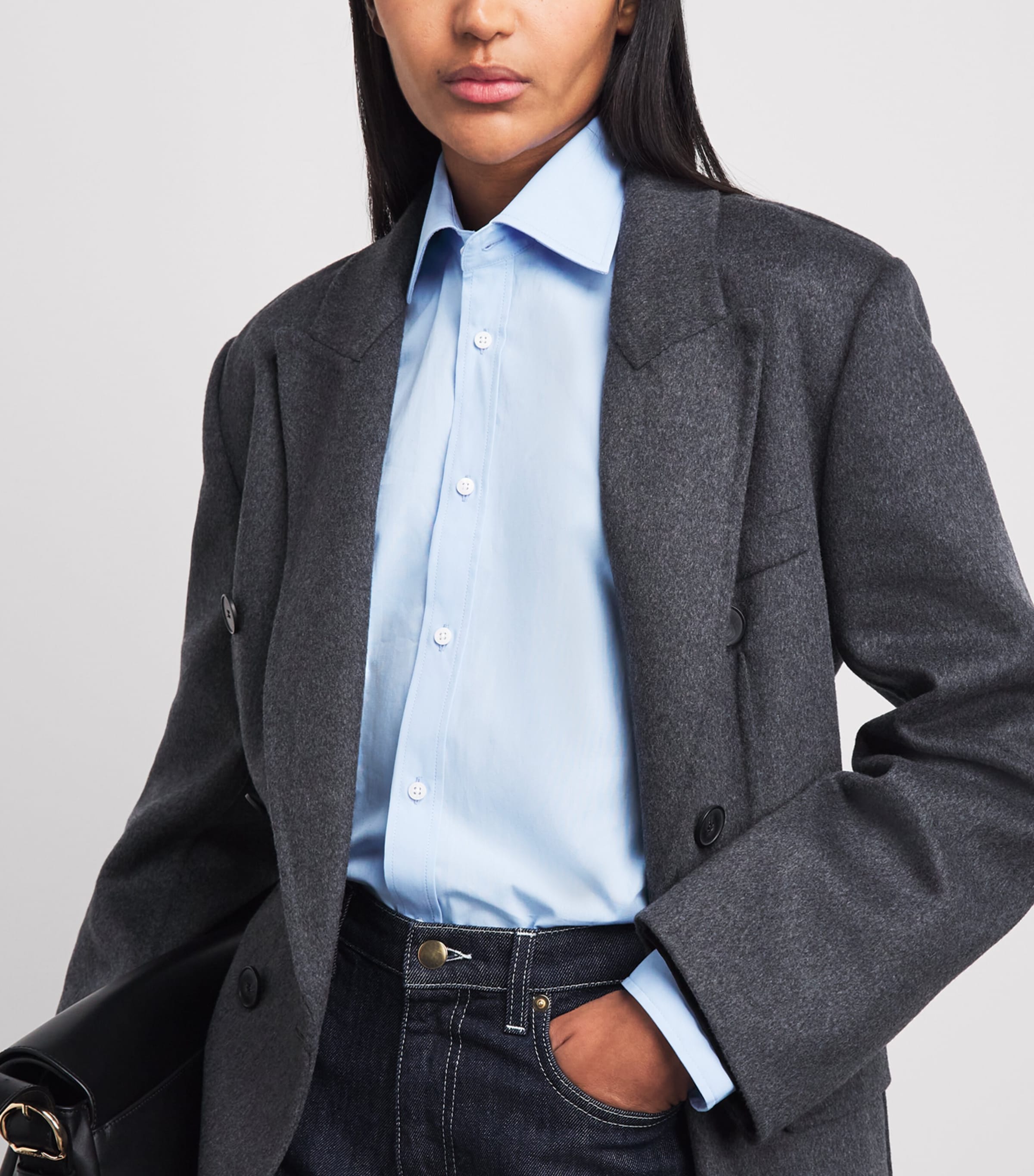 With Nothing Underneath Womens Exaggerated Cuff The Boyfriend Shirt Sky Blue Image 3