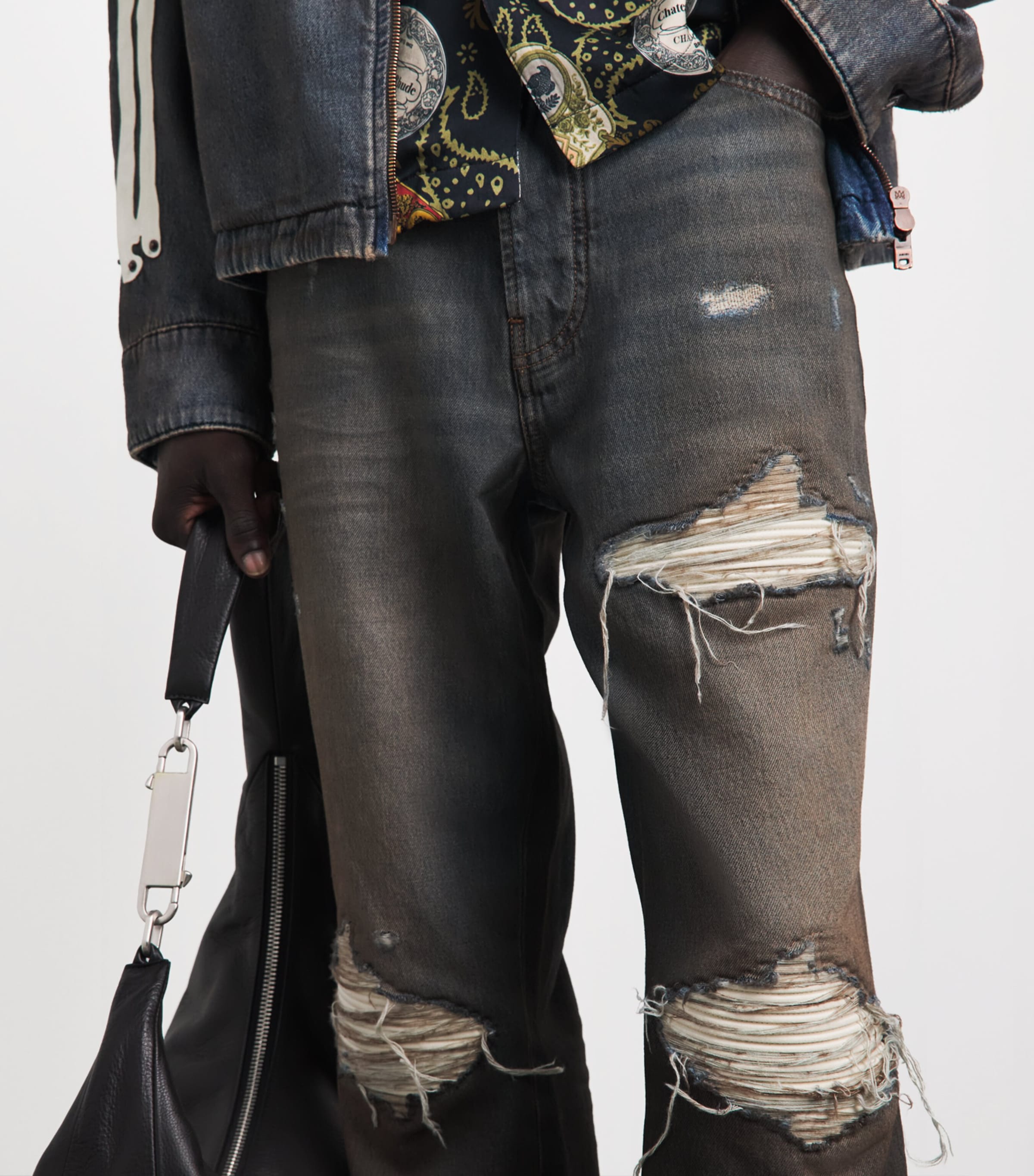 AMIRI Mens Ripped MX1 Straight Jeans Dark Dust Image 3
