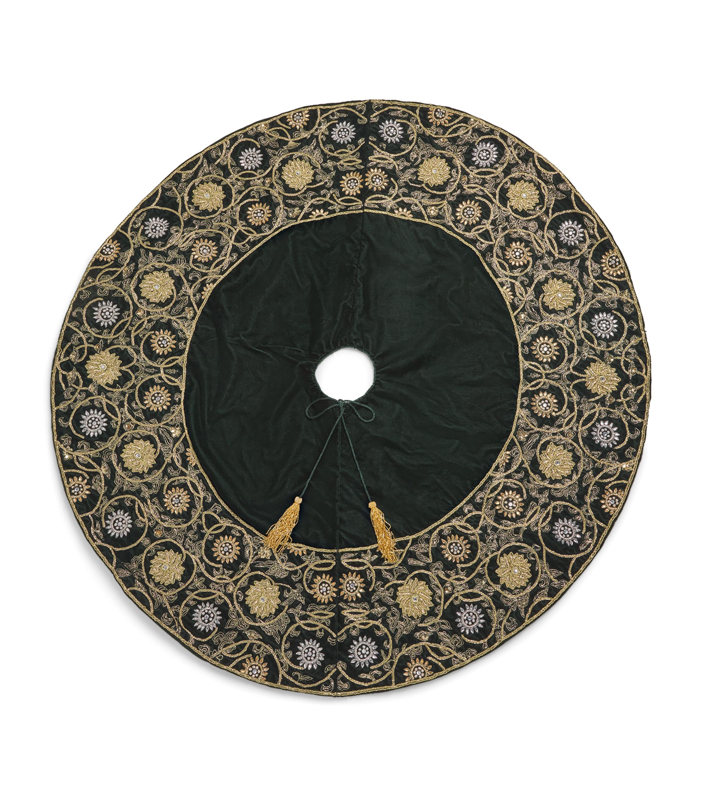 Harrods Velvet Embroidered Tree Skirt In Green