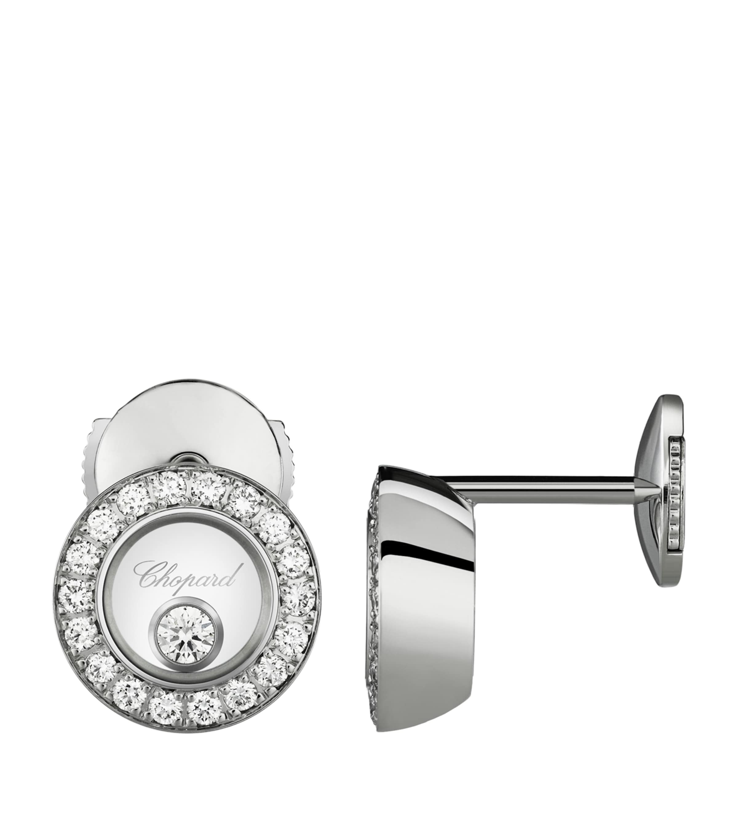 White Gold and Diamond Happy Diamonds Icons Pavé Earrings 18K WHITE GOLD Image 3