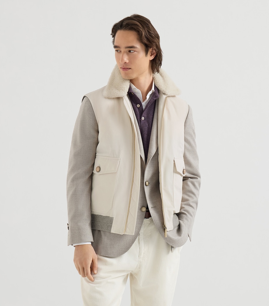 Brunello Cucinelli Mens Waxed Shearling-Collar Gilet Image 4