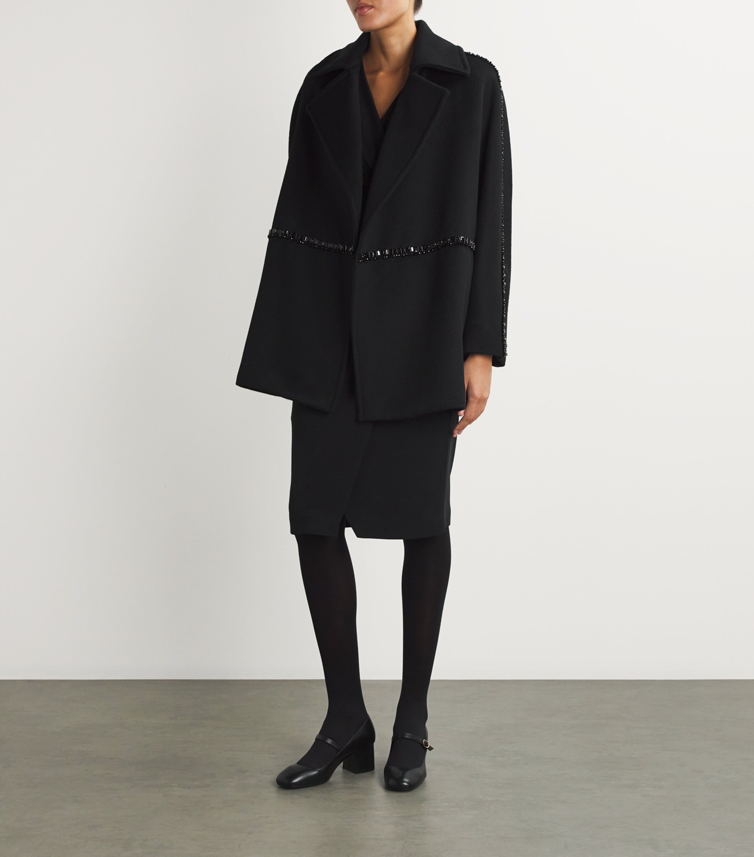 Max Mara Womens Camel Hair Embellished Coat Black Image 2