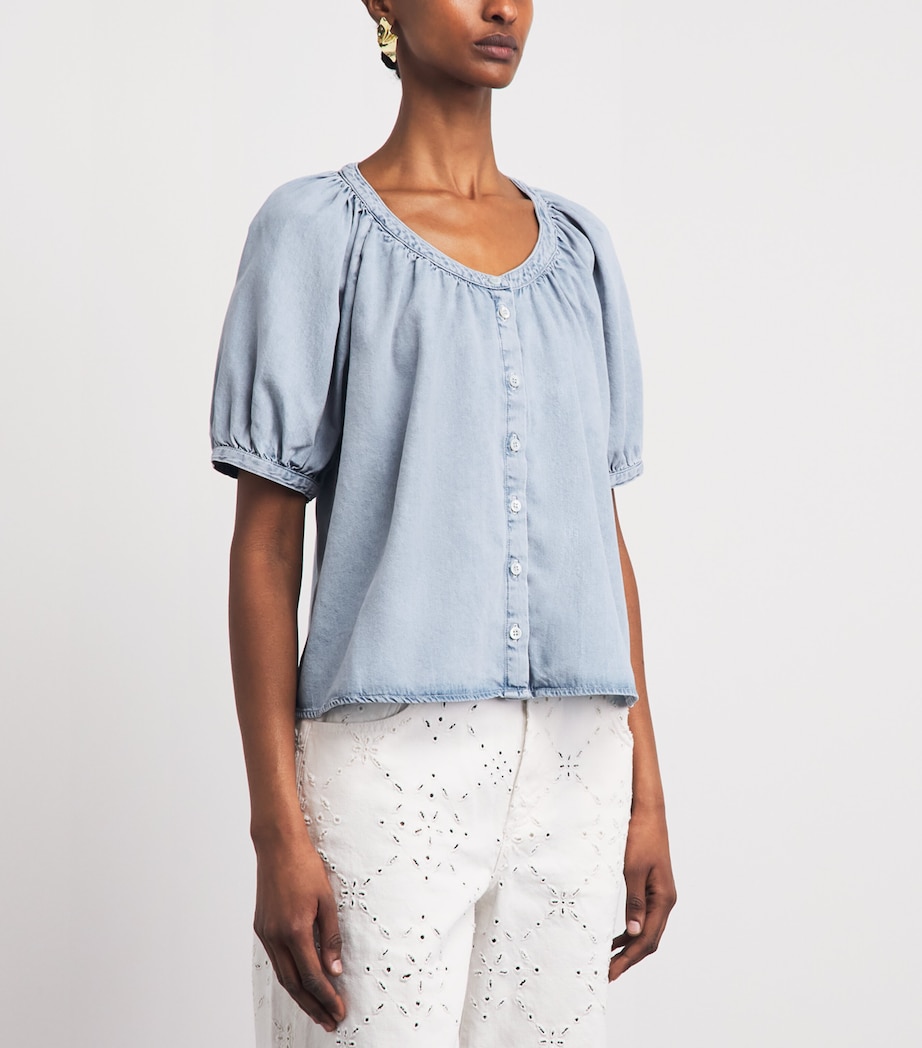 FRAME Womens Denim Scoop-Neck Blouse Seashade Image 4