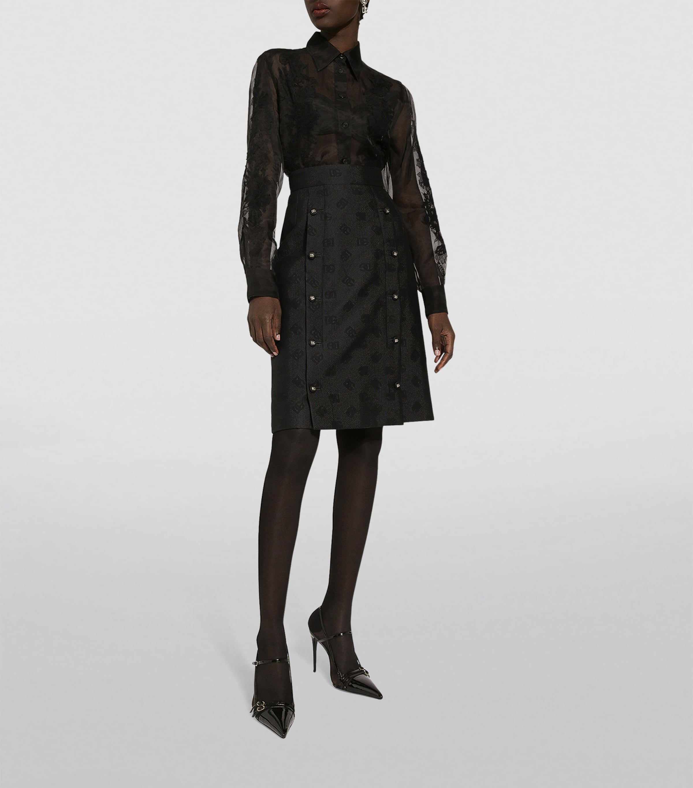 Silk-Blend Lace Shirt N0000-BLACK Image 4