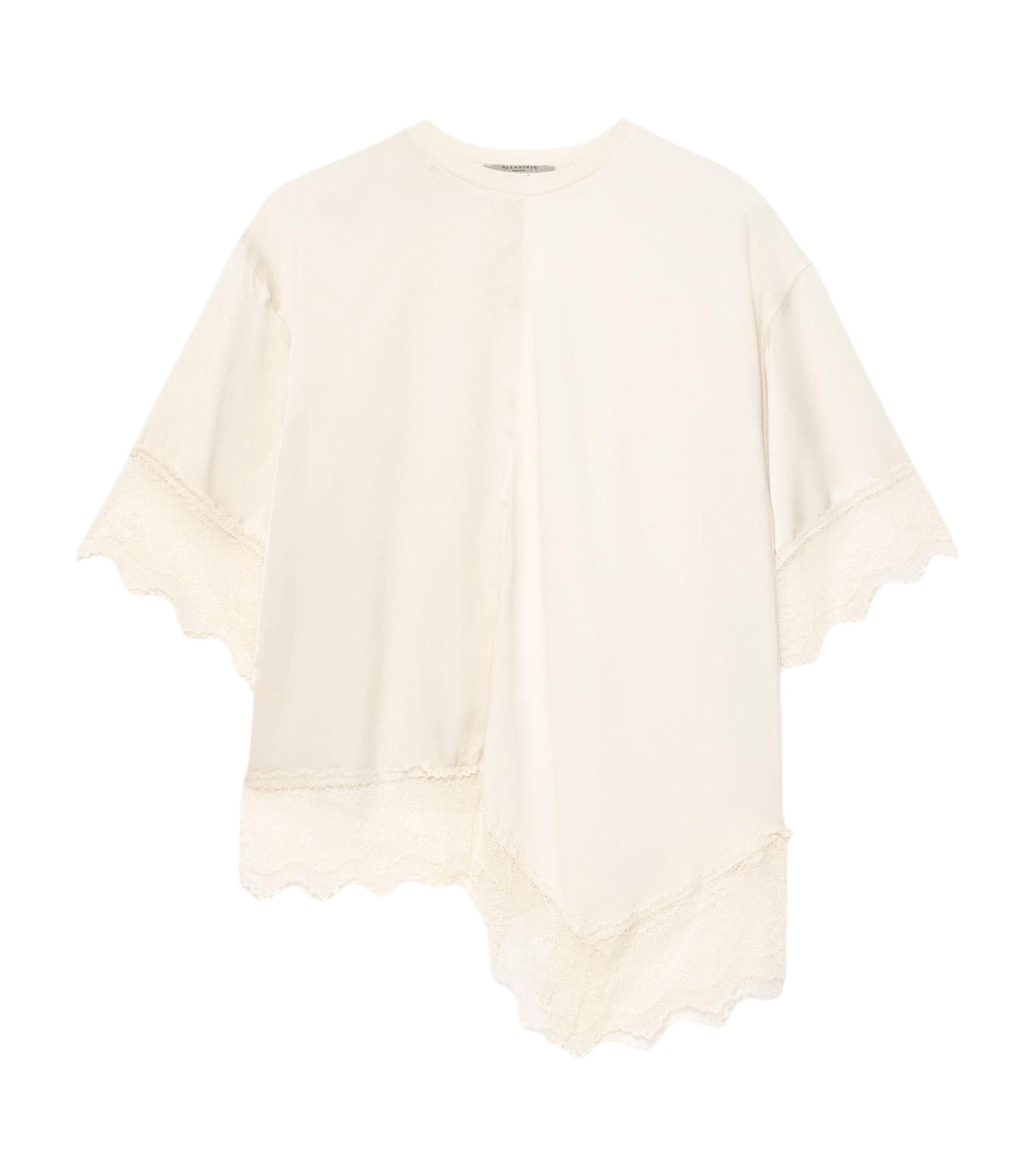 AllSaints Womens Cotton Lace-Trim Lenny T-Shirt Champagne White Image 1