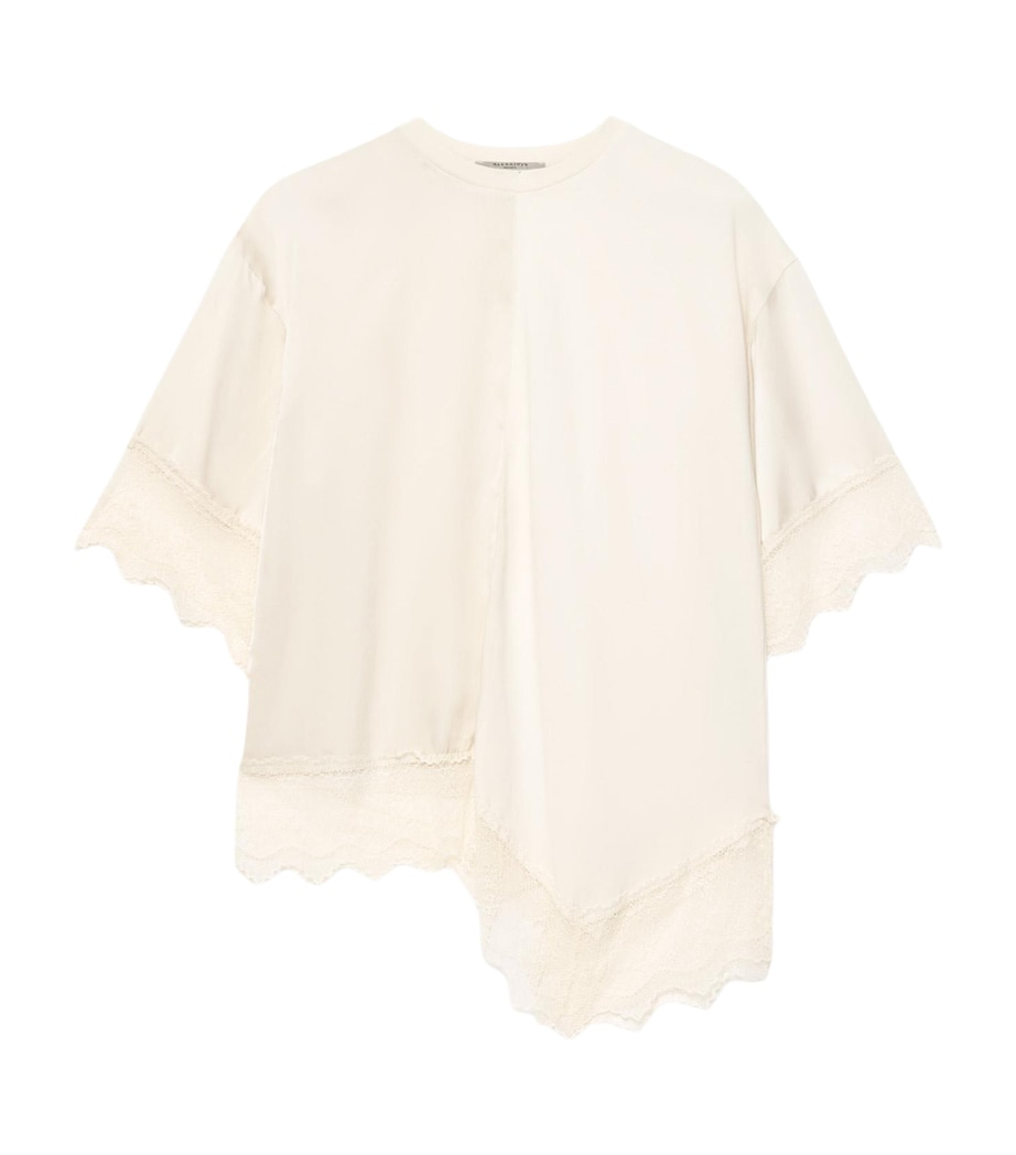 AllSaints Womens Cotton Lace-Trim Lenny T-Shirt Champagne White Image 1