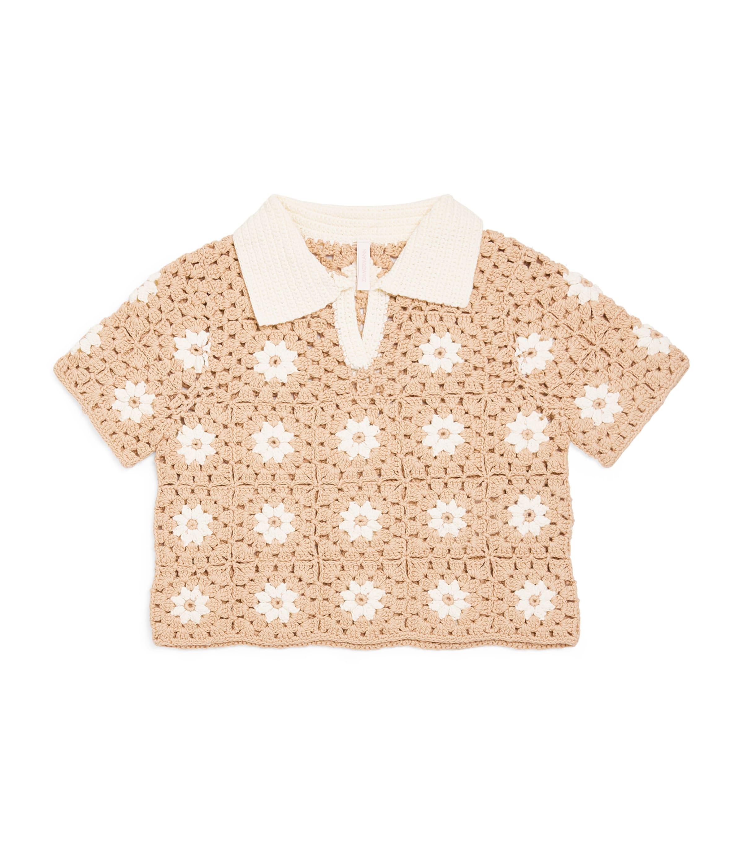 Zimmermann Cotton Crochet Cascadian Polo Shirt In Brown