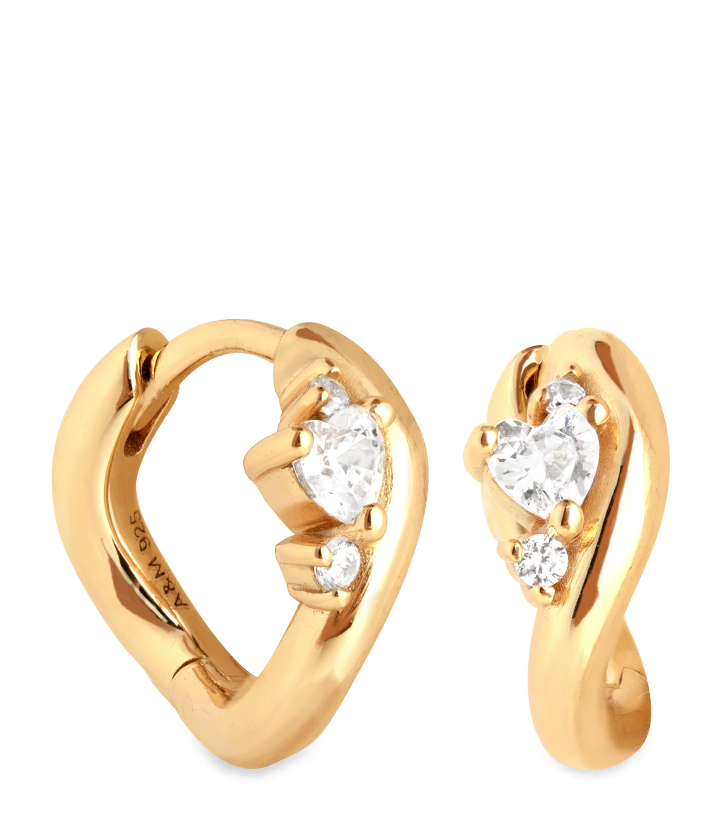 Astrid & Miyu Womens Heart Cluster Wave 18ct Yellow Gold-plated Sterling-silver And Cubic Zirconia Huggies In Gold