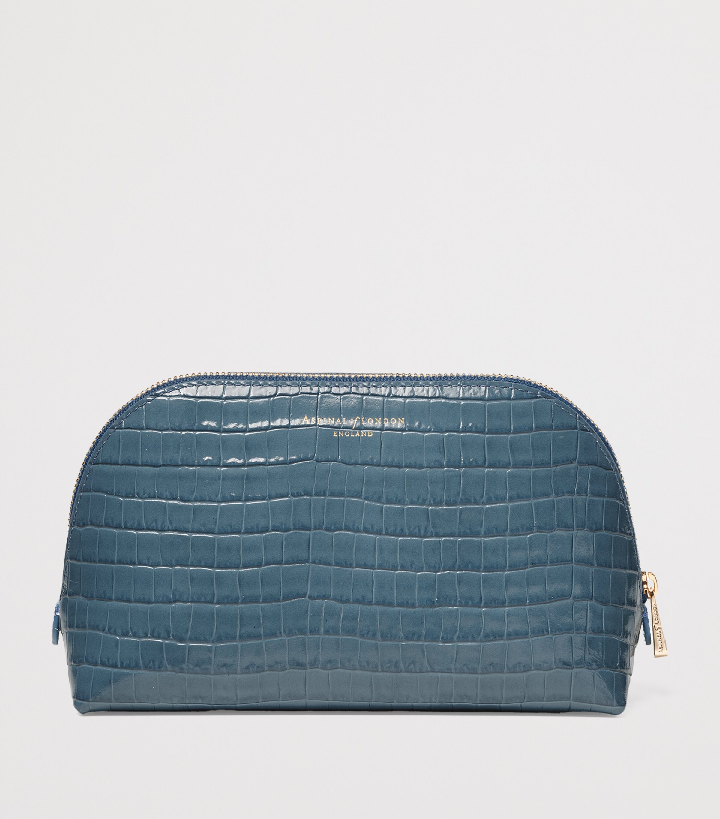 Aspinal Of London Small Leather Croc-Embossed Cosmetic Case Peacock Image 2