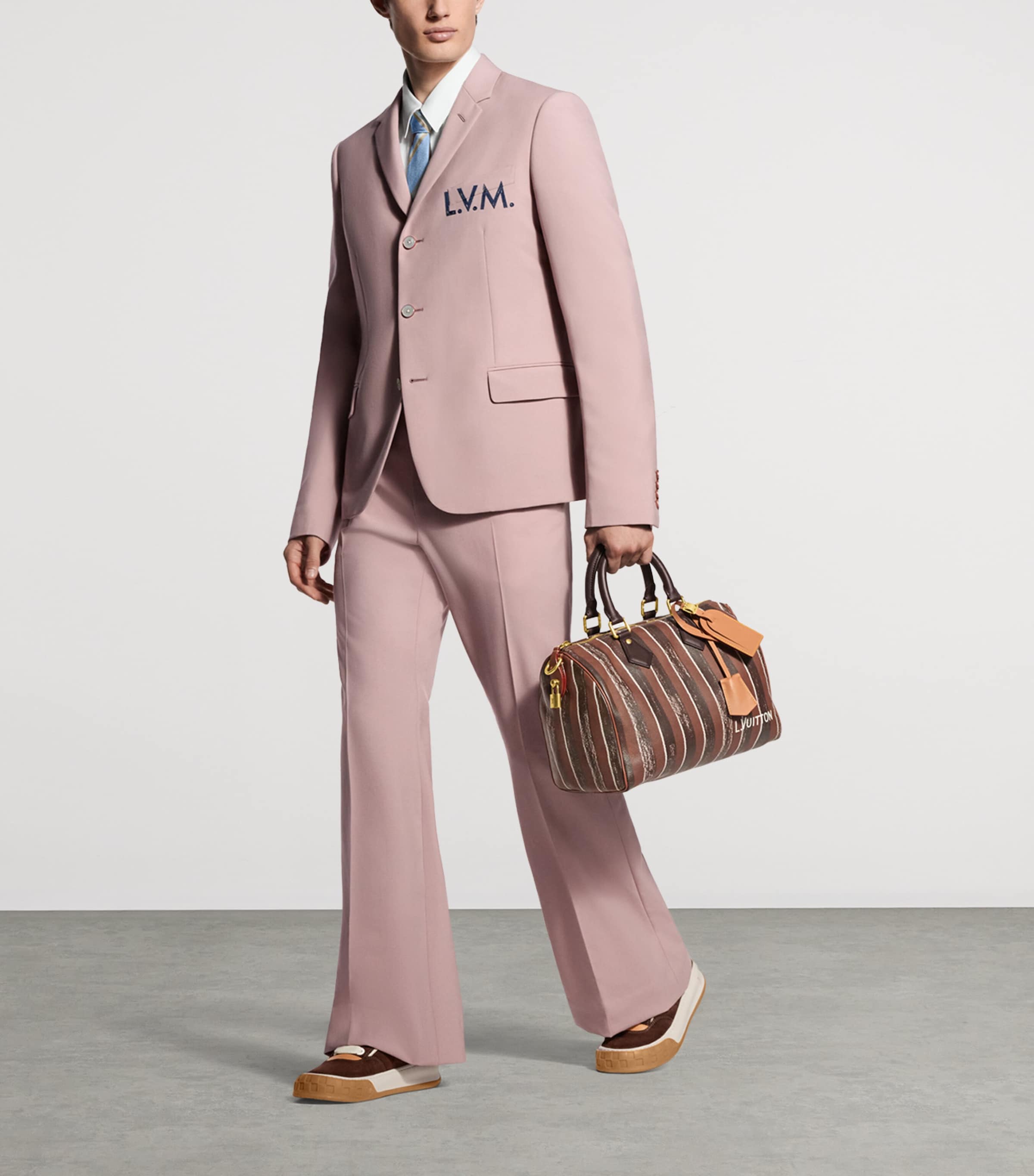 LOUIS VUITTON Mens Wool Bootleg Flared Trousers Dusty Pink Image 2