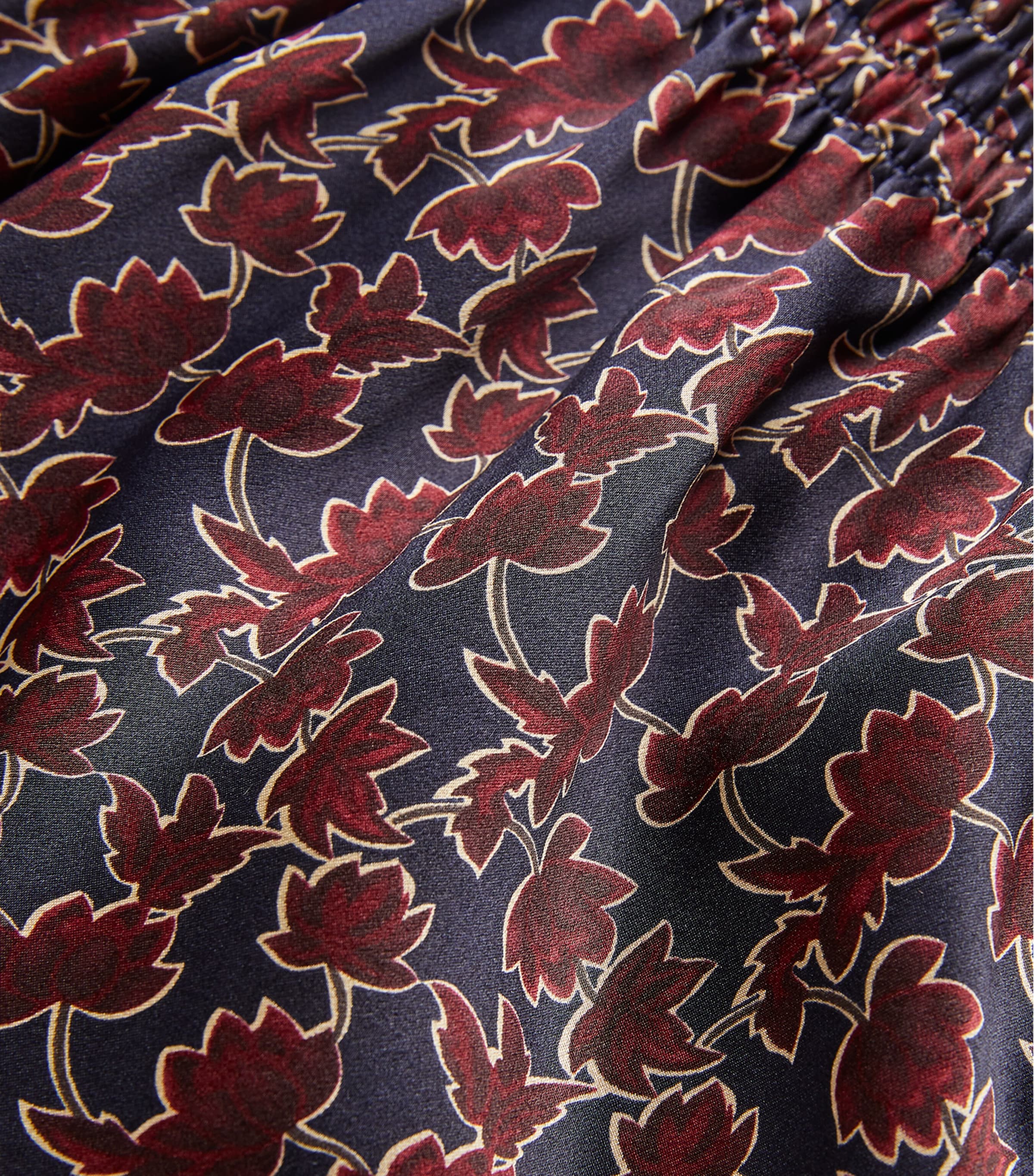 Silk Leaf Print Boxer Shorts 914 NAVY RED Image 5
