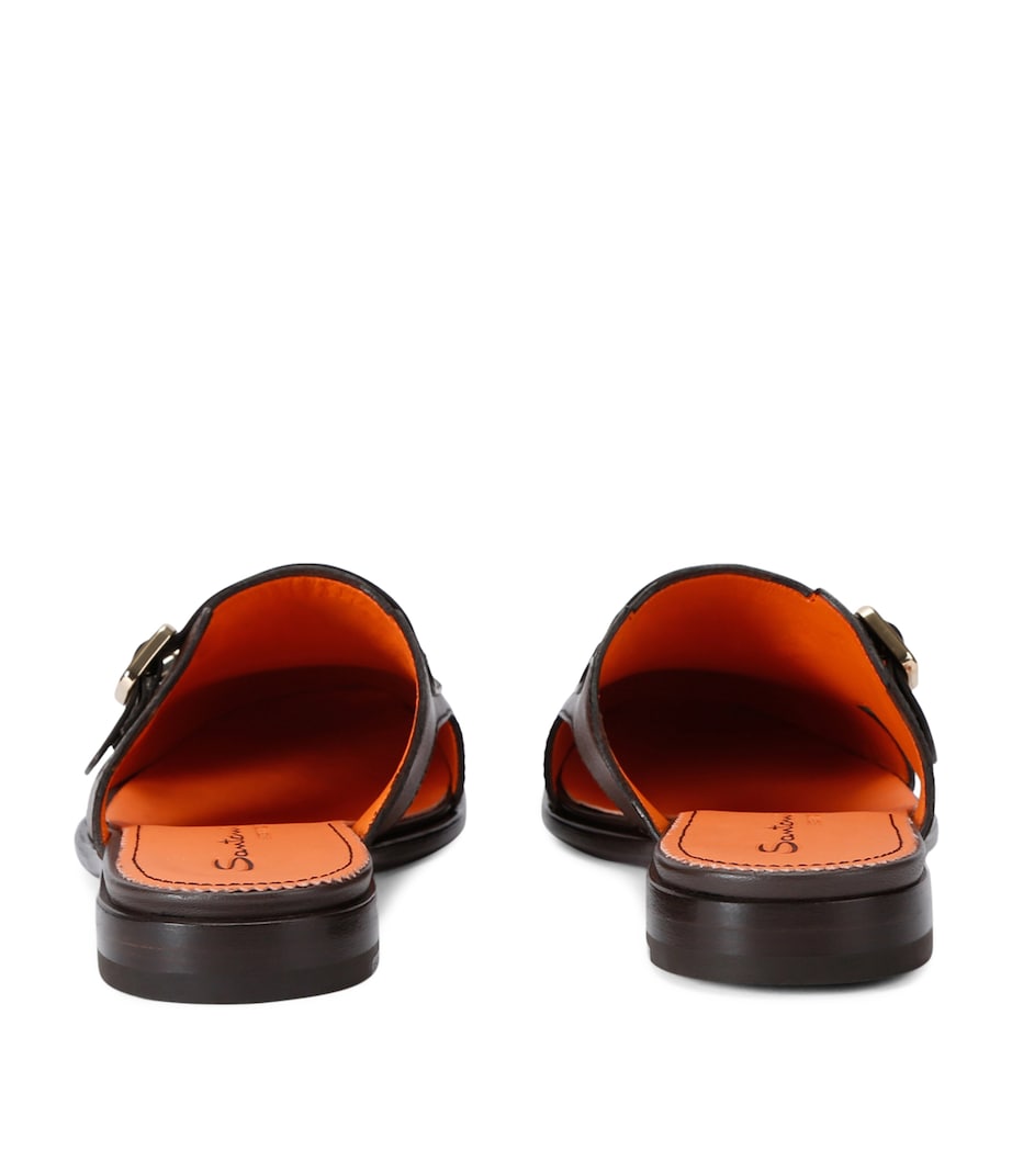 Santoni Leather Monk Slippers Dark Brown Image 2