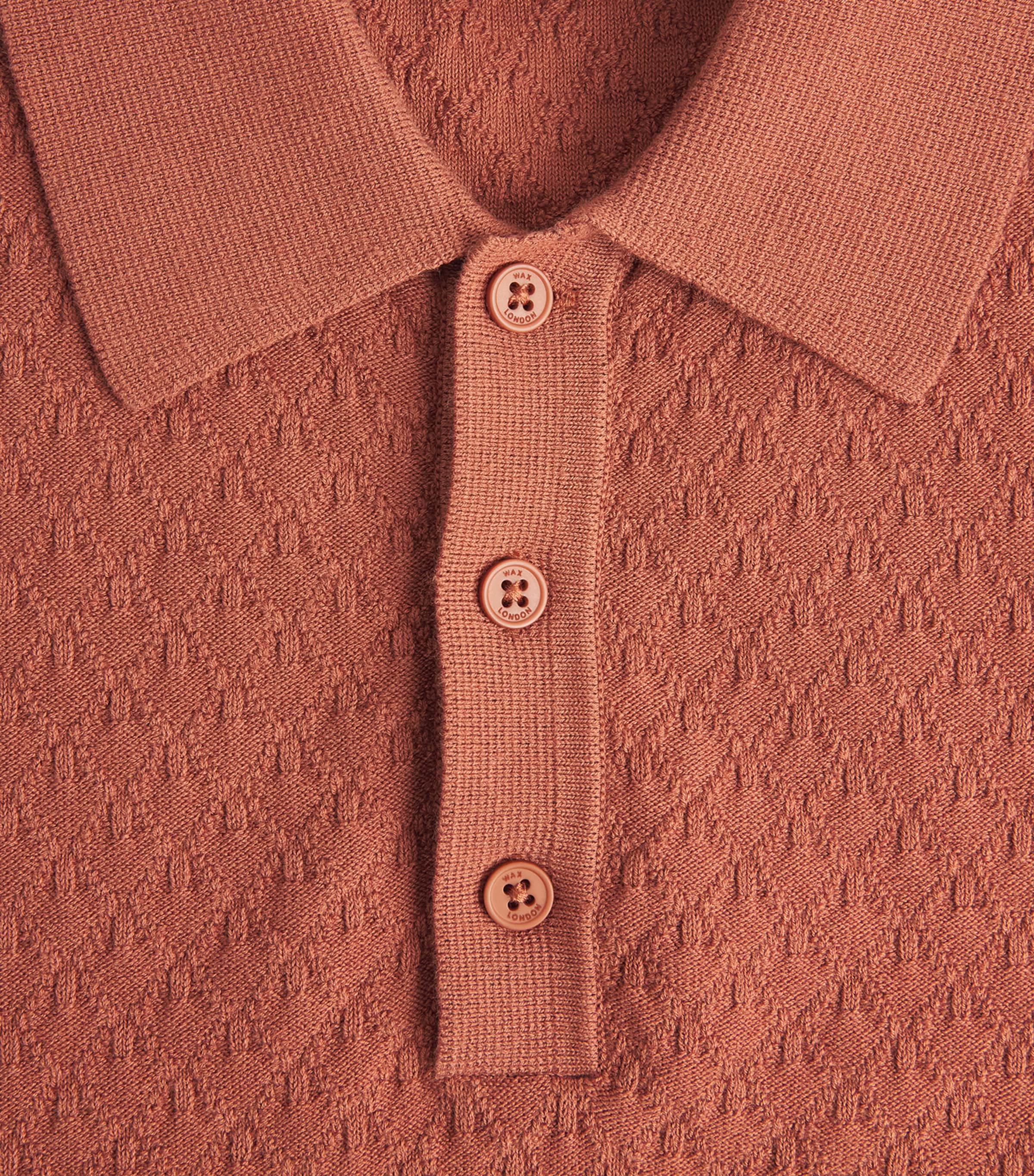 Wax London Mens Cotton-Cashmere Naples Polo Shirt Rust Image 6
