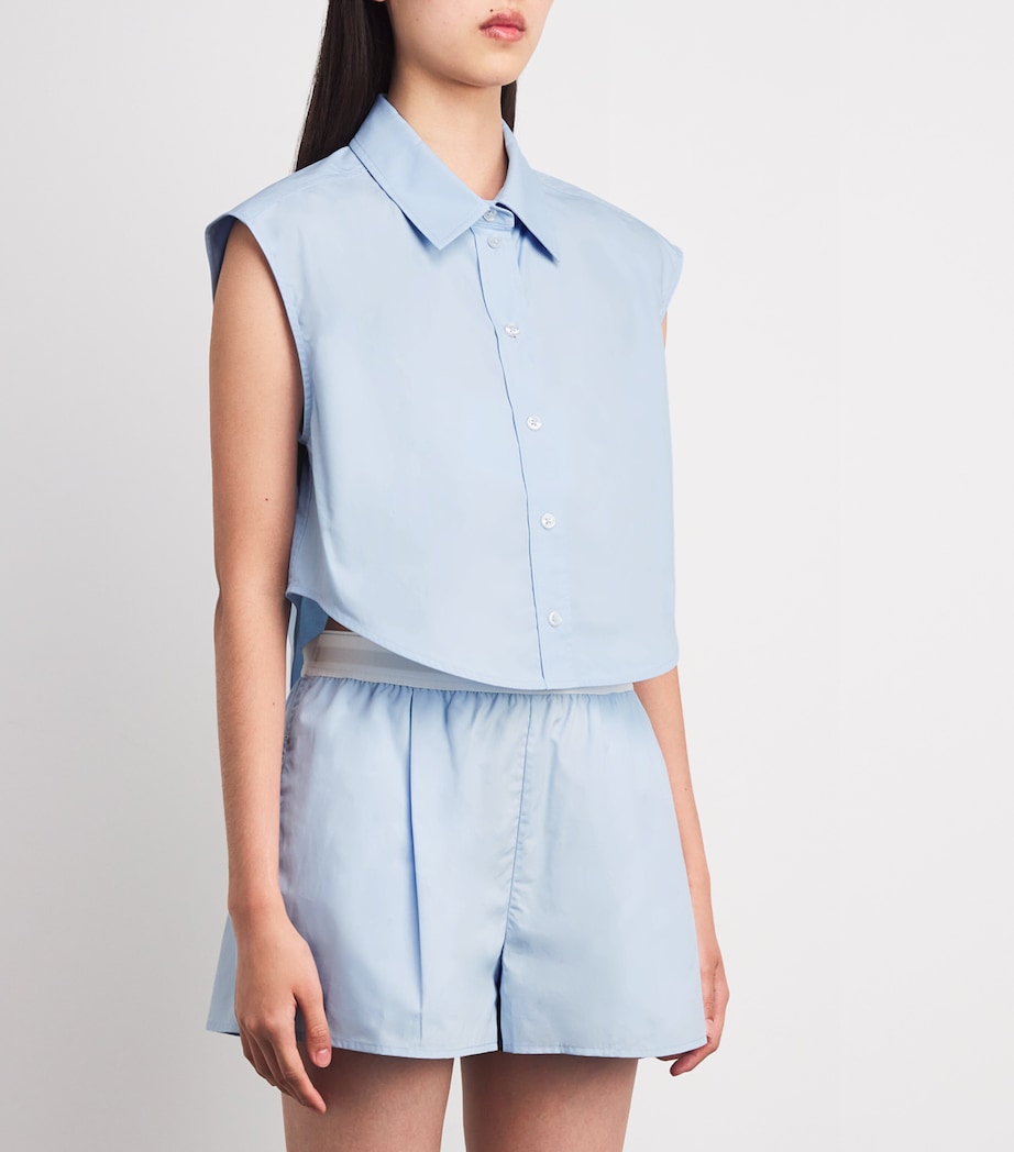 Cotton Necklace-Detail Cropped Shirt 459B OXFORD BLUE Image 3