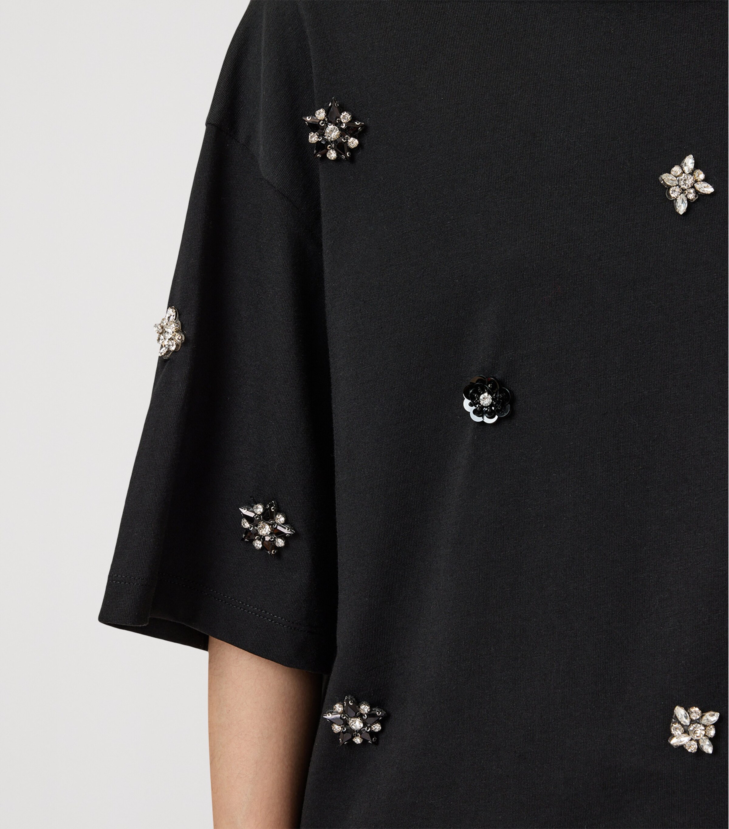 AllSaints Womens Organic Cotton Amelie Embellished T-Shirt Black Image 7