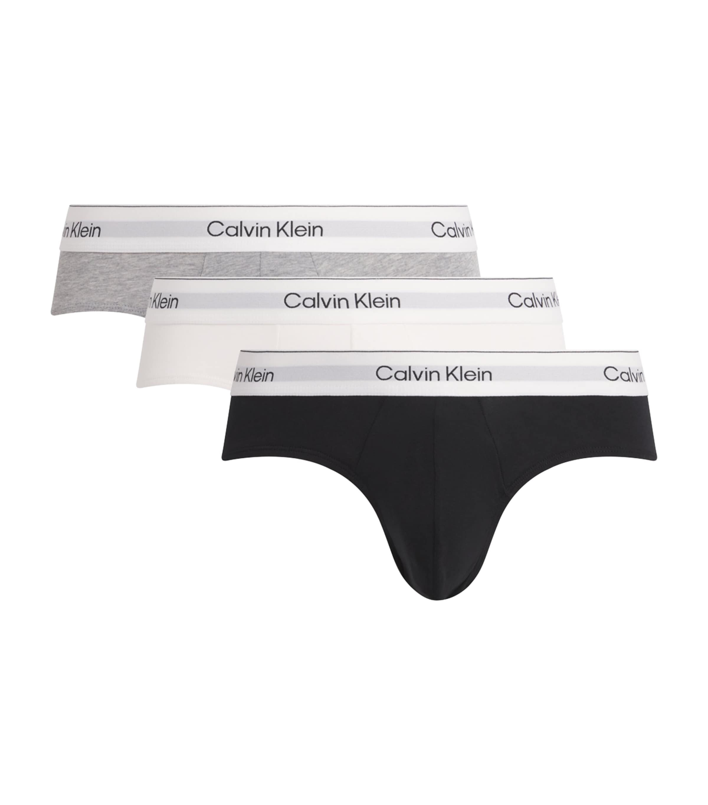 Calvin Klein Mens Cotton Stretch Icon Hip Briefs (Pack of 3) Grey/white/ Image 1