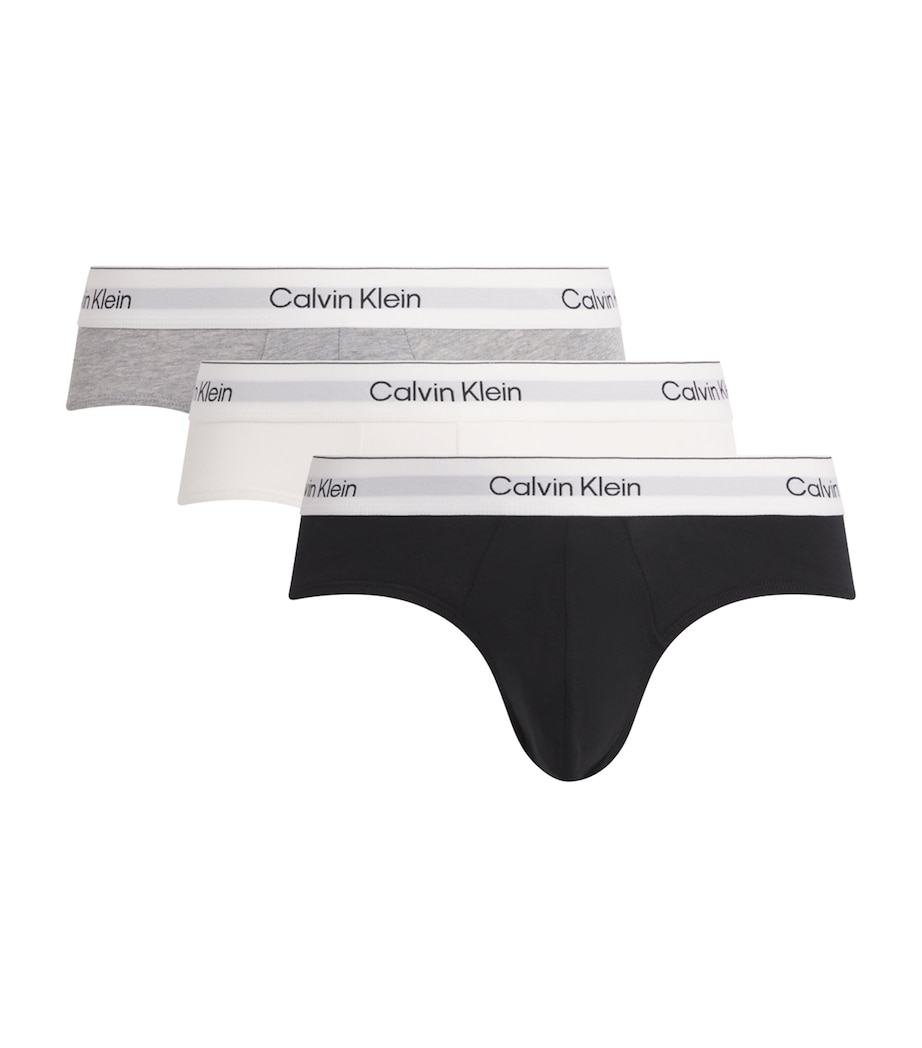 Calvin Klein Mens Cotton Stretch Icon Hip Briefs (Pack of 3) Grey/white/ Image 1