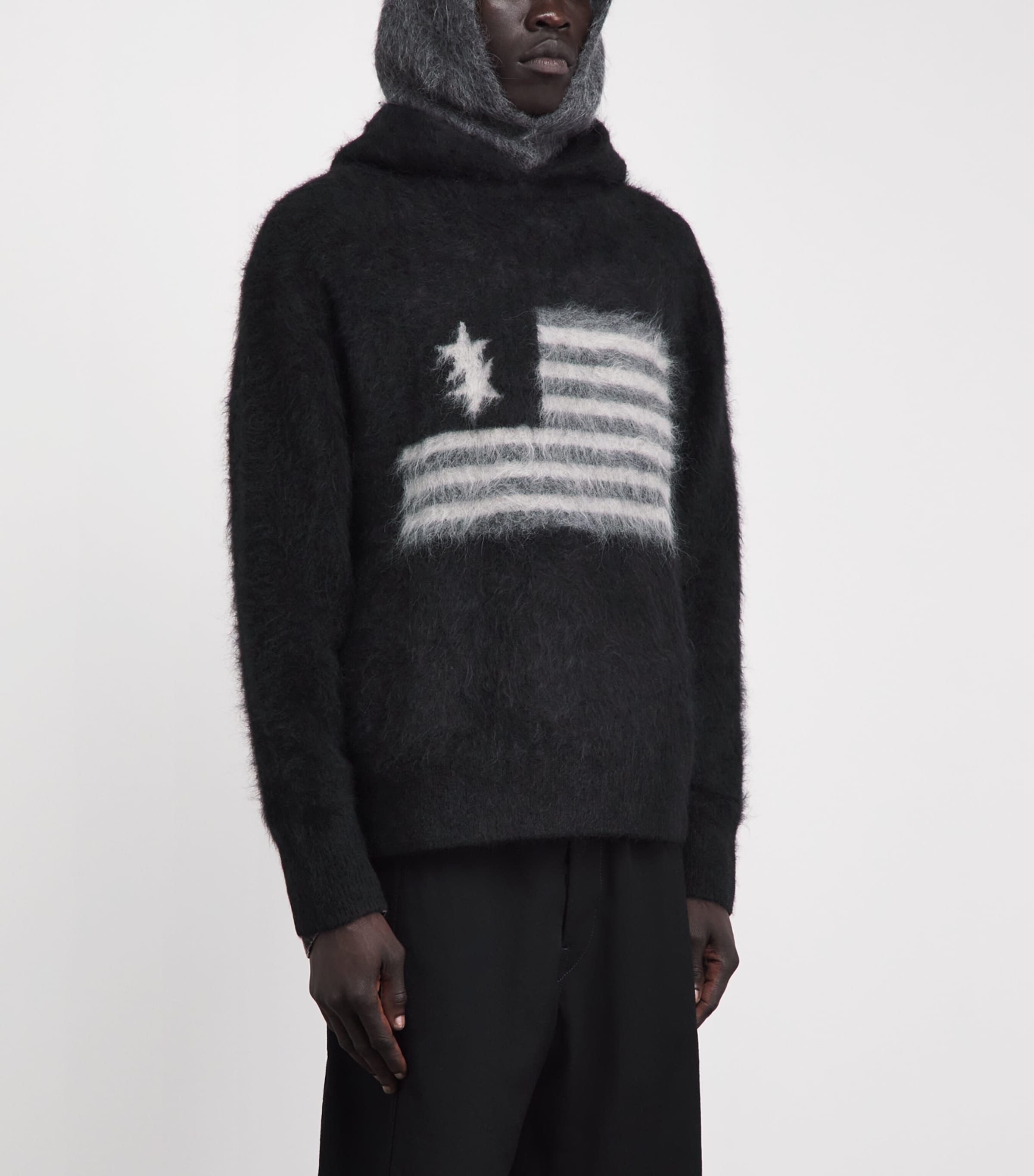 COLE BUXTON Mens Alpaca-Blend Flag Hoodie Black Image 4