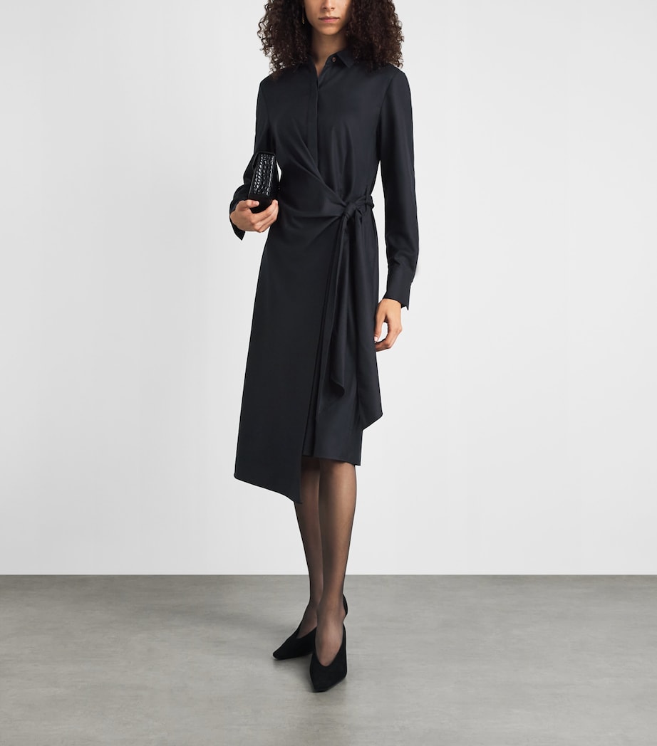 Lafayette 148 Womens Cotton Tie-Front Midi Shirt Dress Ink Image 2